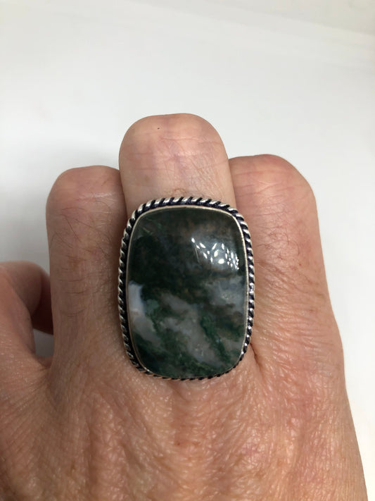 Vintage Green Moss Agate Ring Statement Cocktail