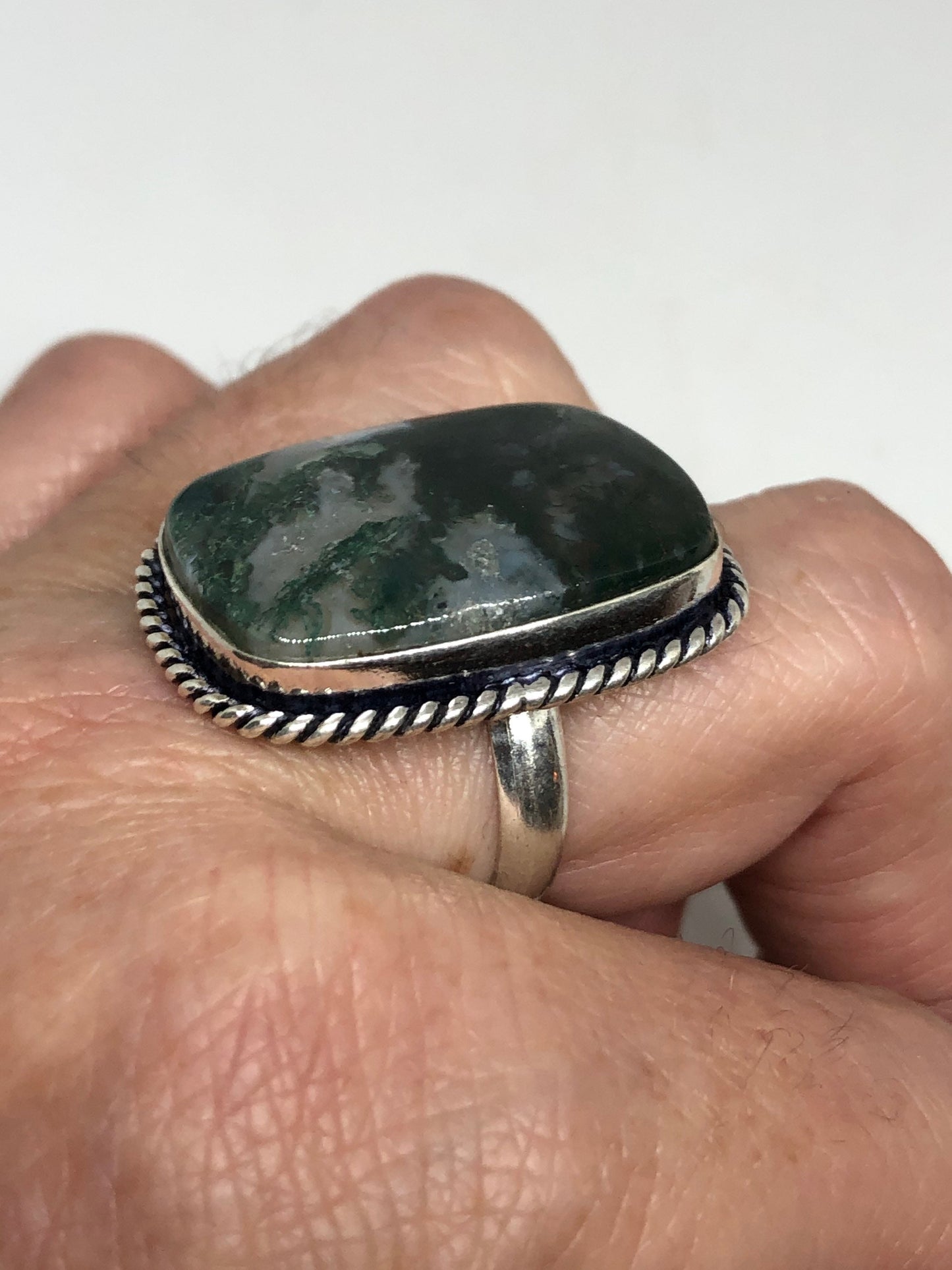 Vintage Green Moss Agate Ring Statement Cocktail