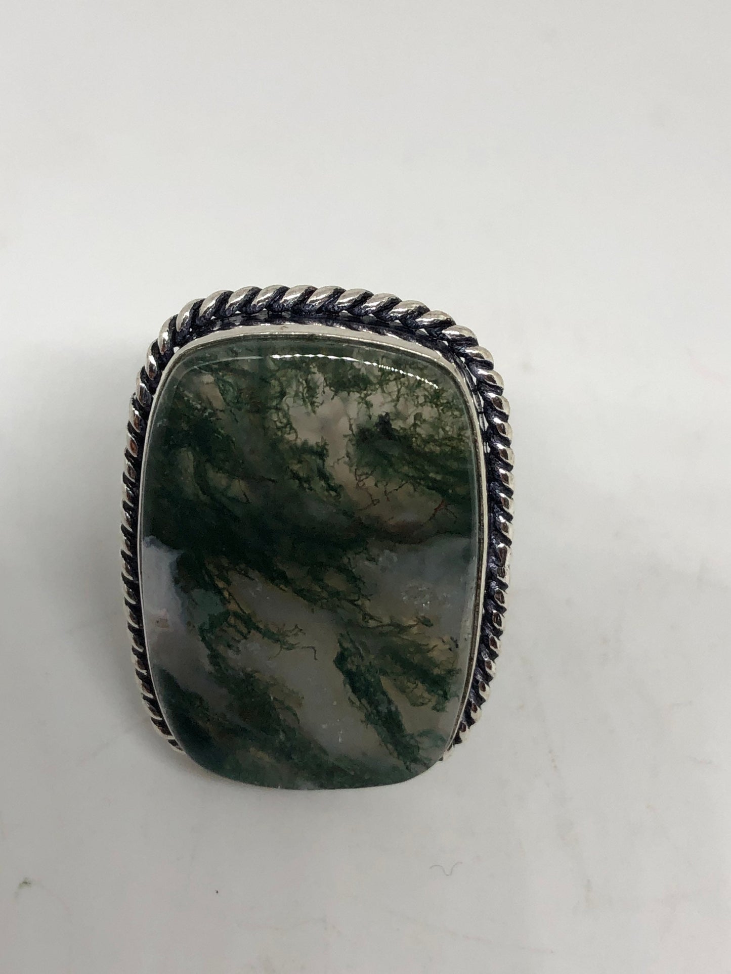 Vintage Green Moss Agate Ring Statement Cocktail