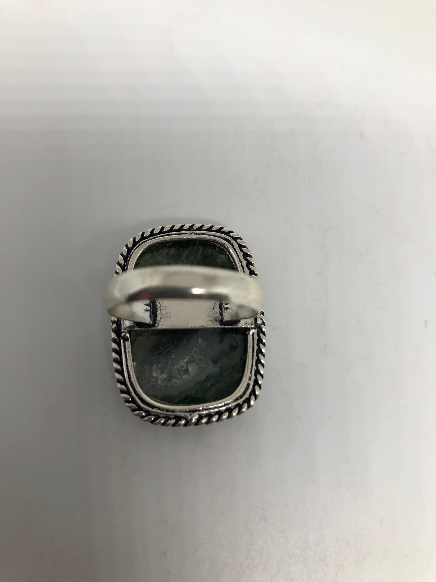 Vintage Green Moss Agate Ring Statement Cocktail