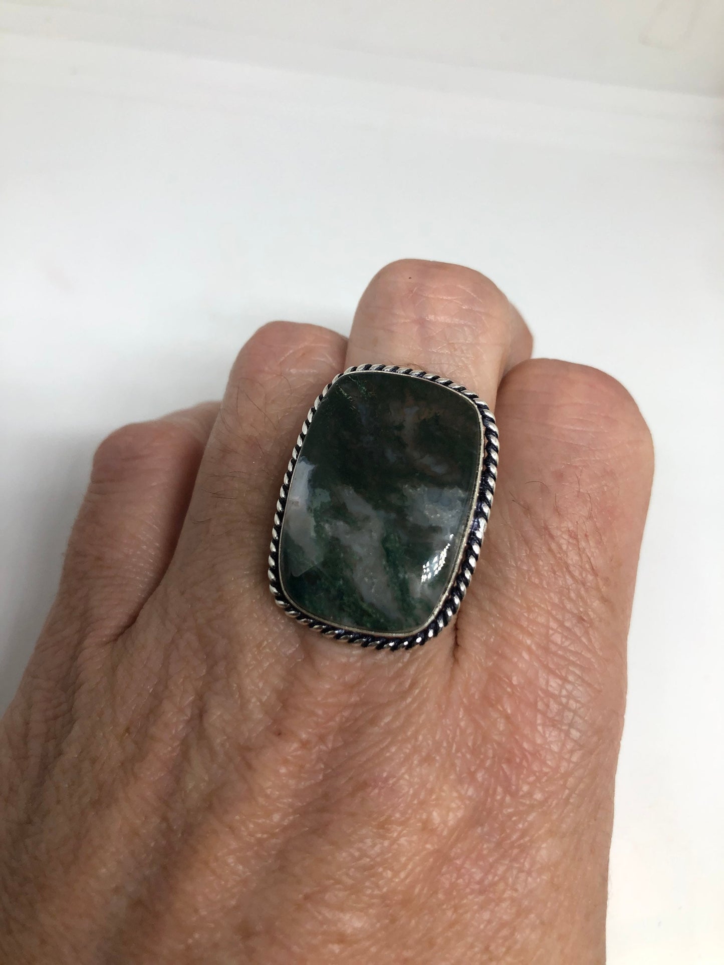 Vintage Green Moss Agate Ring Statement Cocktail