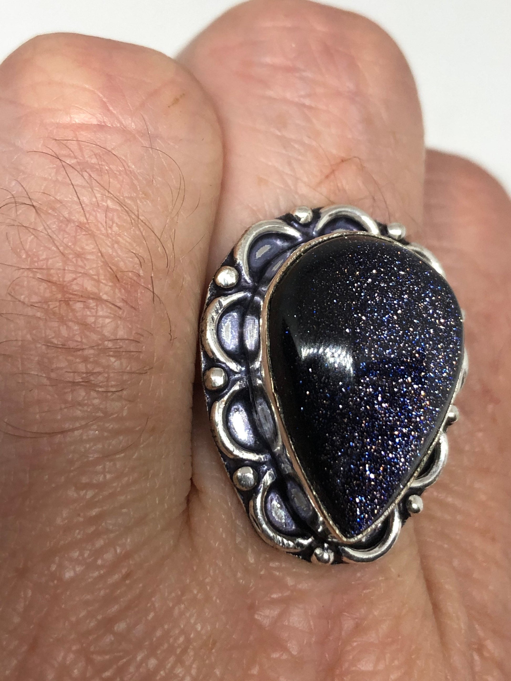Vintage Black Sandstone Cocktail Ring