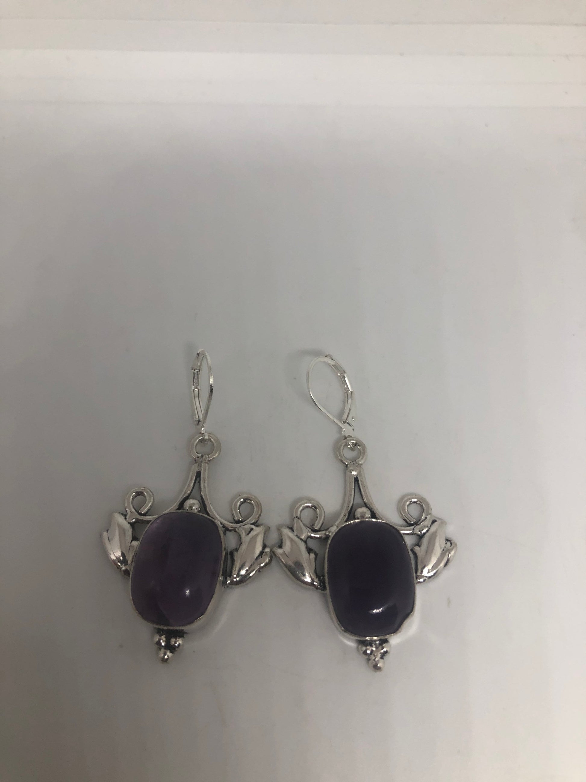 Vintage Purple Amethyst Earrings 925 Sterling Silver Leverback