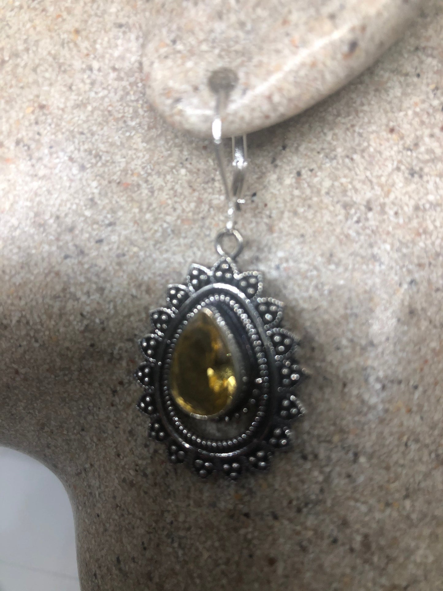 Vintage Citrine Earrings | Sterling Silver Lever Back Dangle Earrings