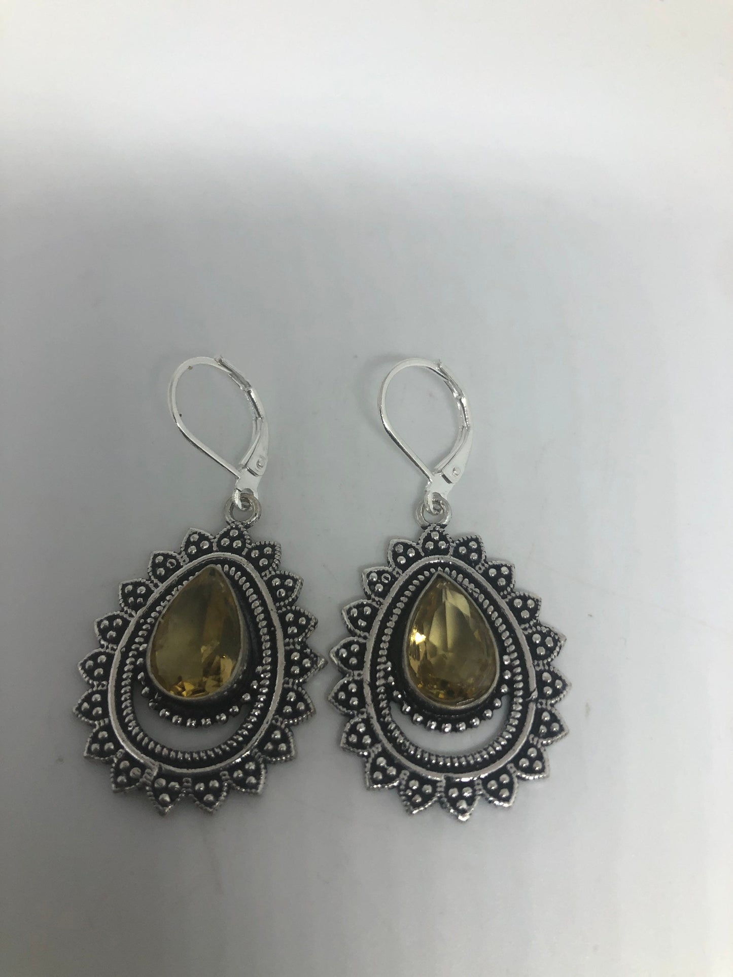 Vintage Citrine Earrings | Sterling Silver Lever Back Dangle Earrings