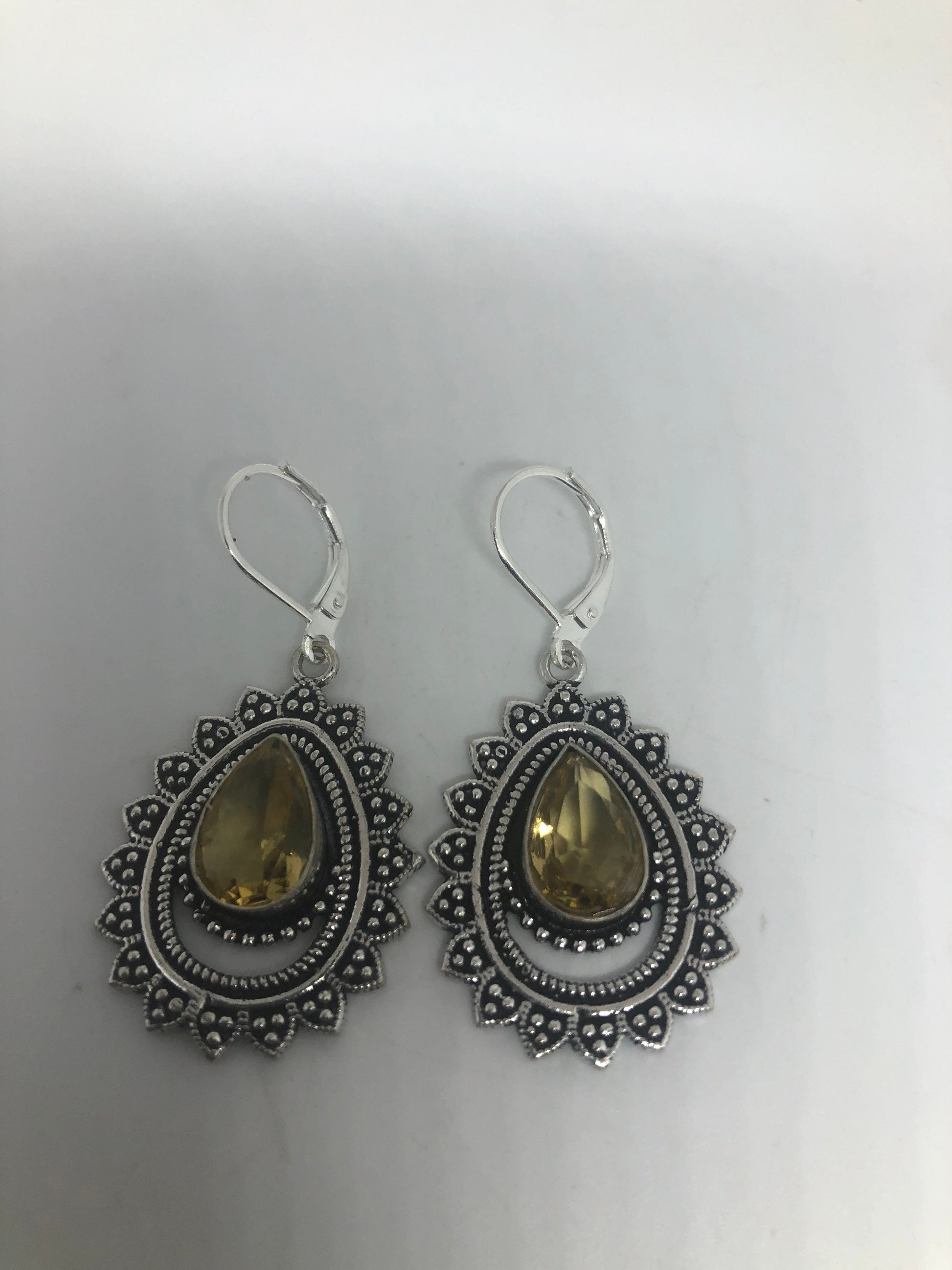 Vintage Citrine Earrings | Sterling Silver Lever Back Dangle Earrings