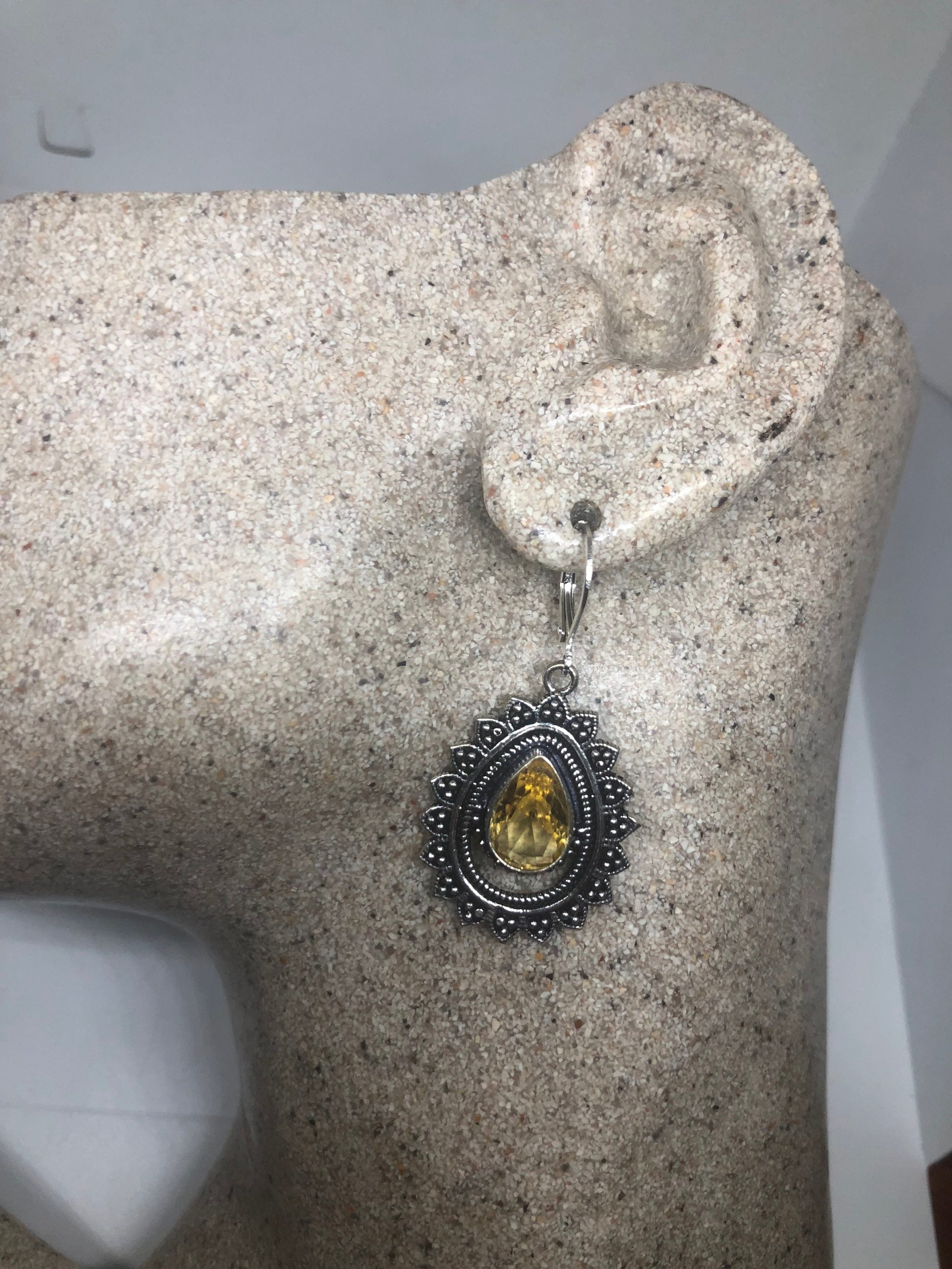 Vintage Citrine Earrings | Sterling Silver Lever Back Dangle Earrings