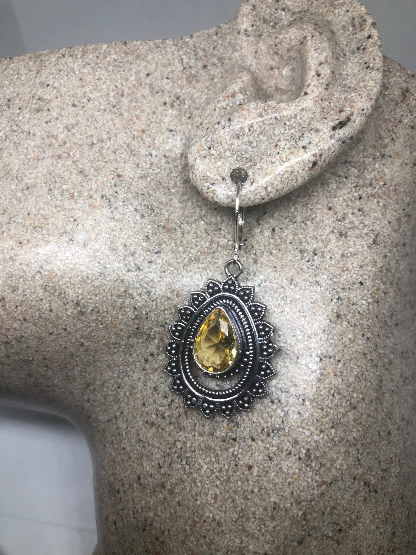 Vintage Citrine Earrings | Sterling Silver Lever Back Dangle Earrings