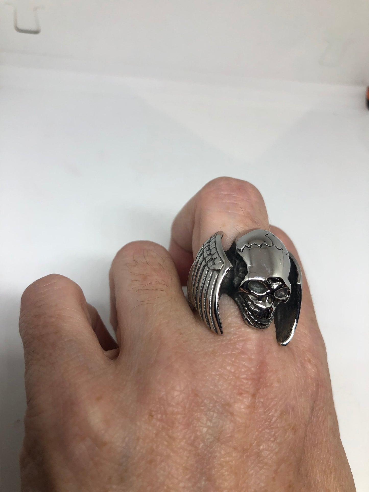 Vintage winged biker Skull Mens Ring Gothic Silver Stainless Steel