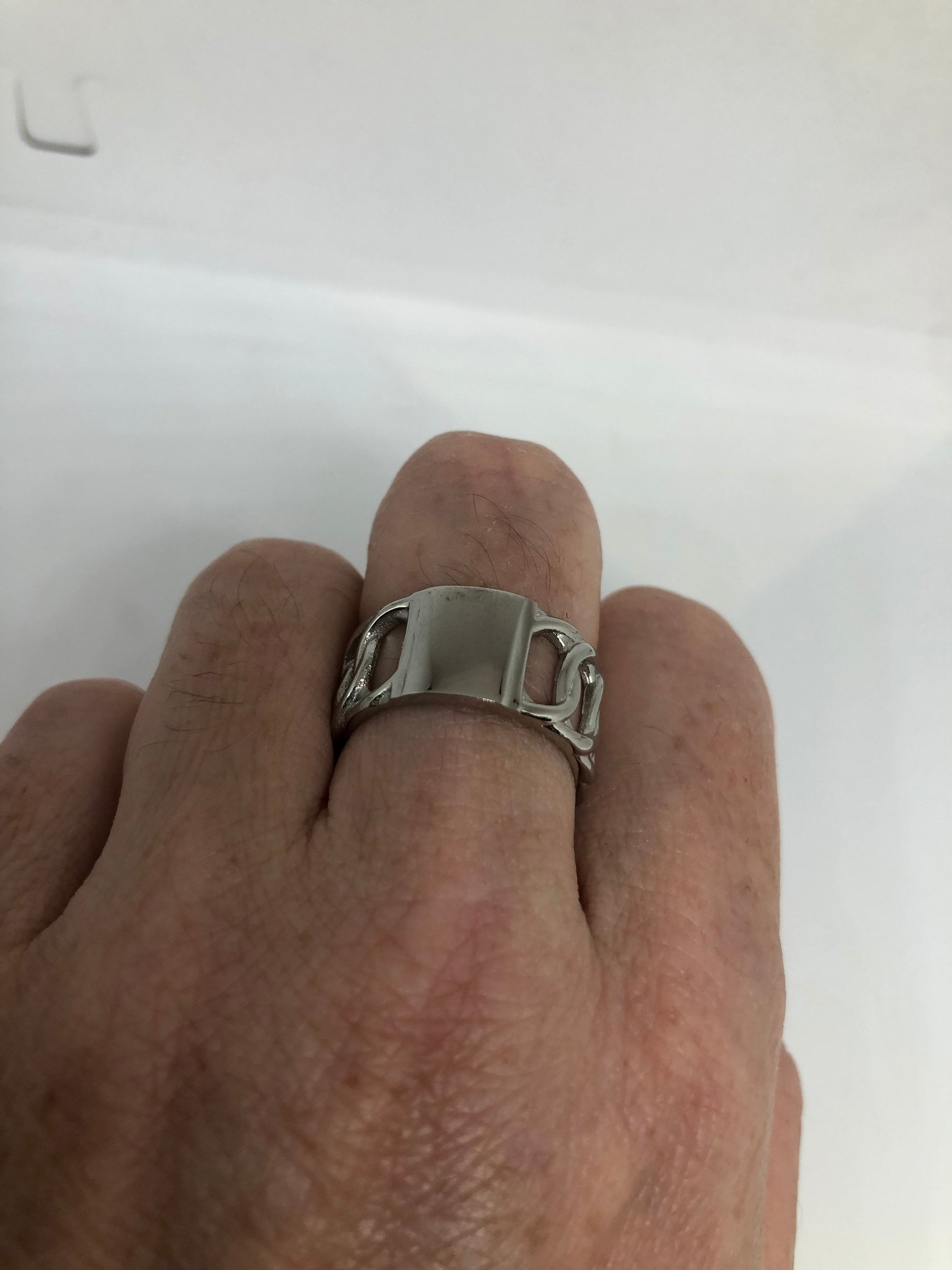 Vintage Insignia Signet Stainless Steel Band Infinity Ring