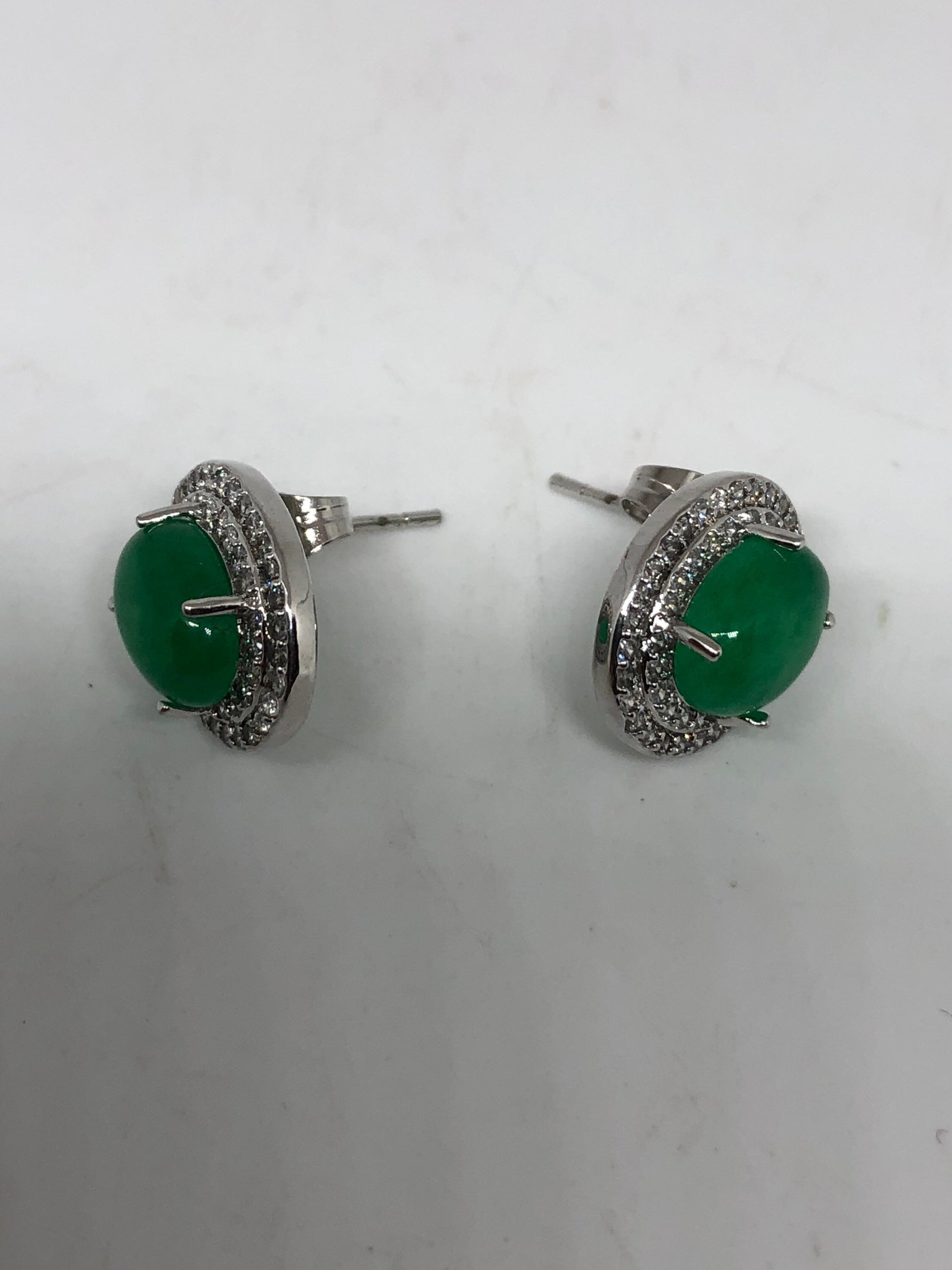 Vintage Green Jade Earrings Stud Button