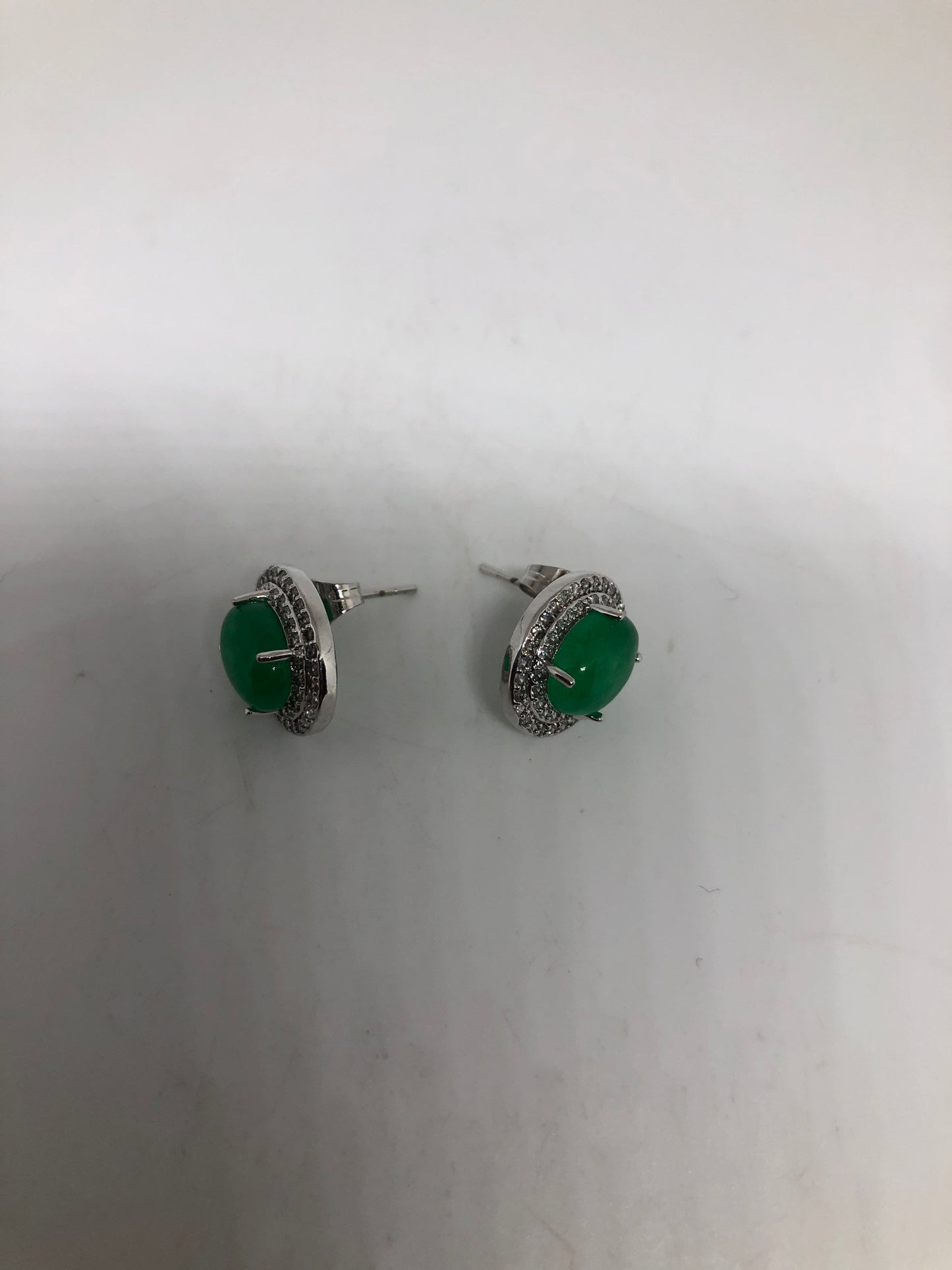 Vintage Green Jade Earrings Stud Button