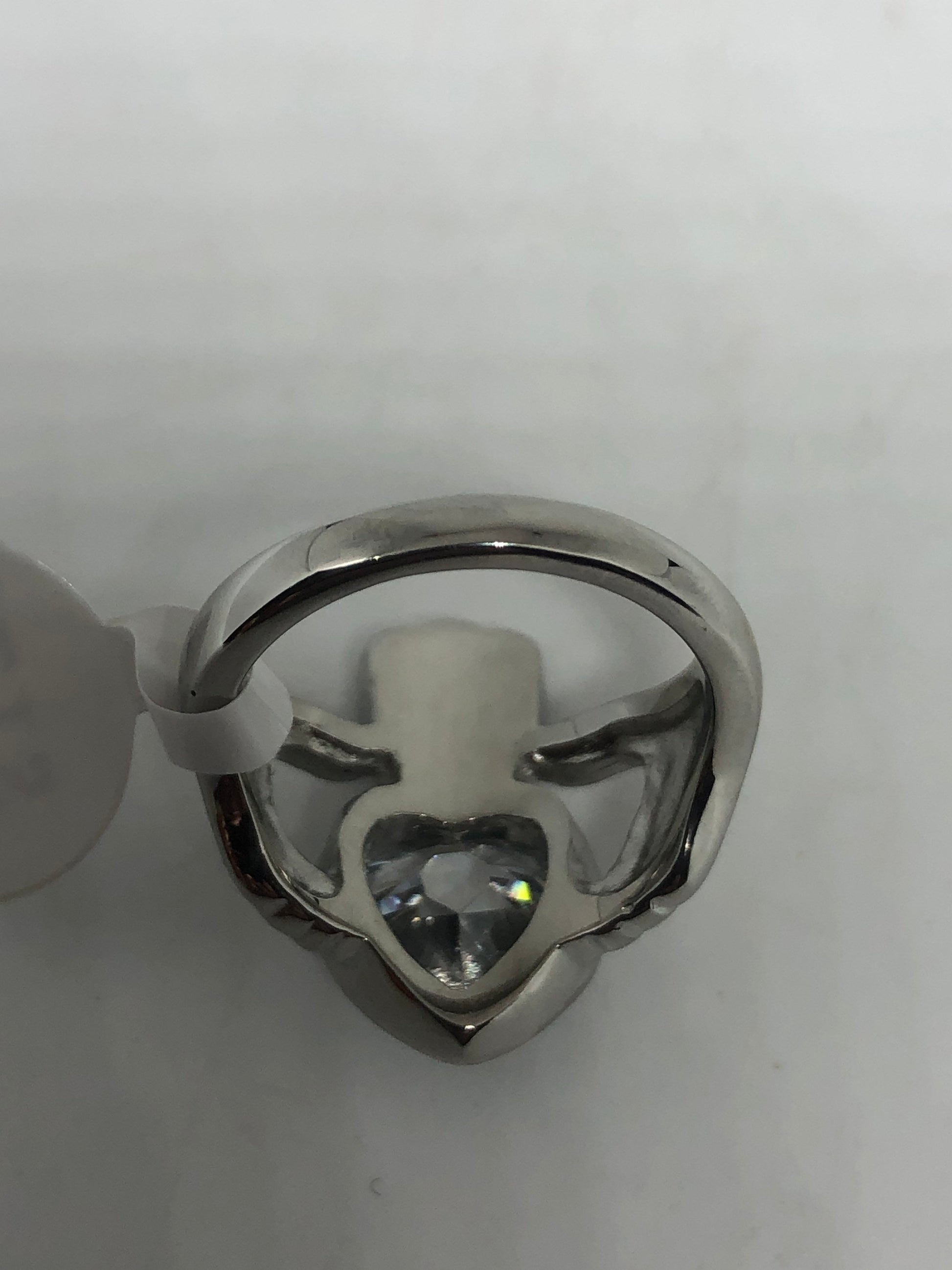 Vintage Celtic claddagh Heart Cubic Zirconia Silver Stainless Steel Band Ring