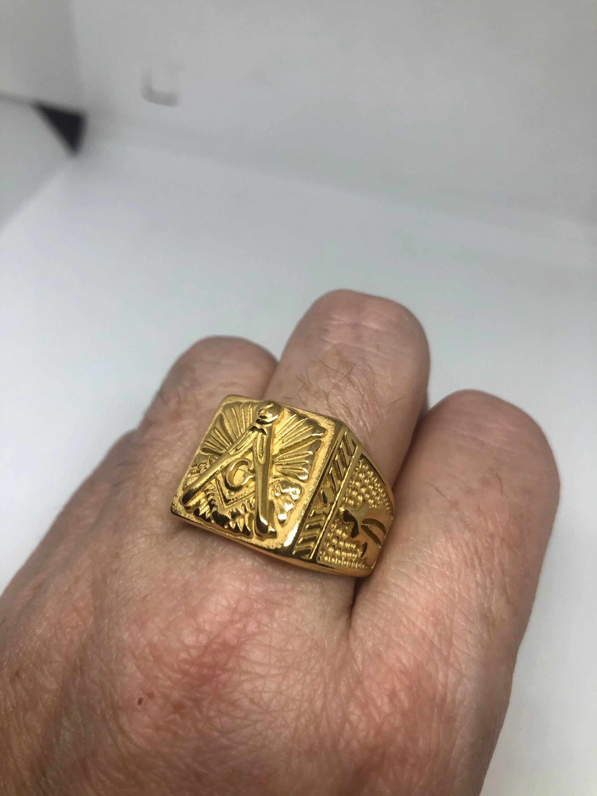 Vintage Golden Free Mason G Mens Ring Stainless Steel