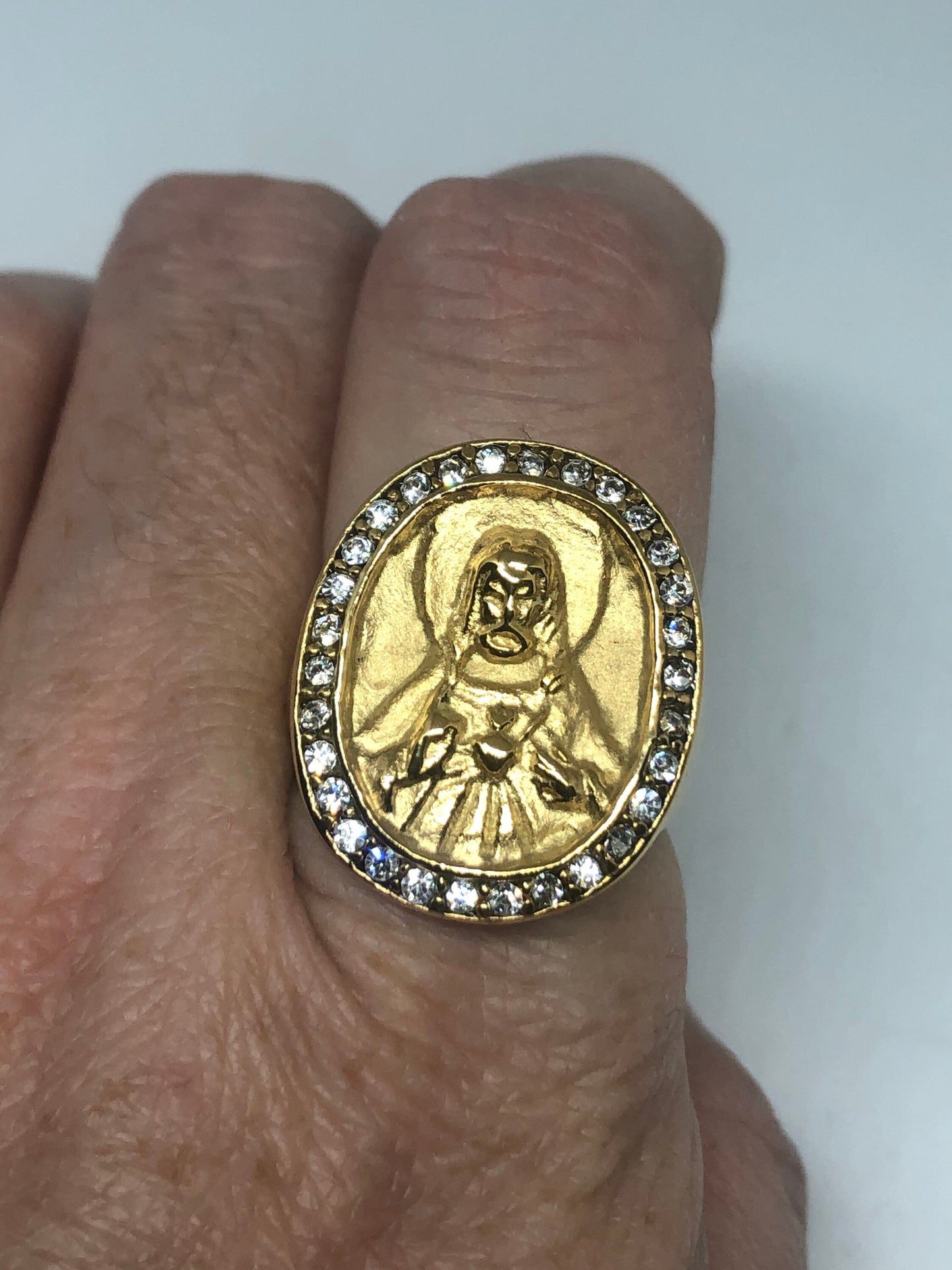 Vintage Mens Golden Jesus Ring