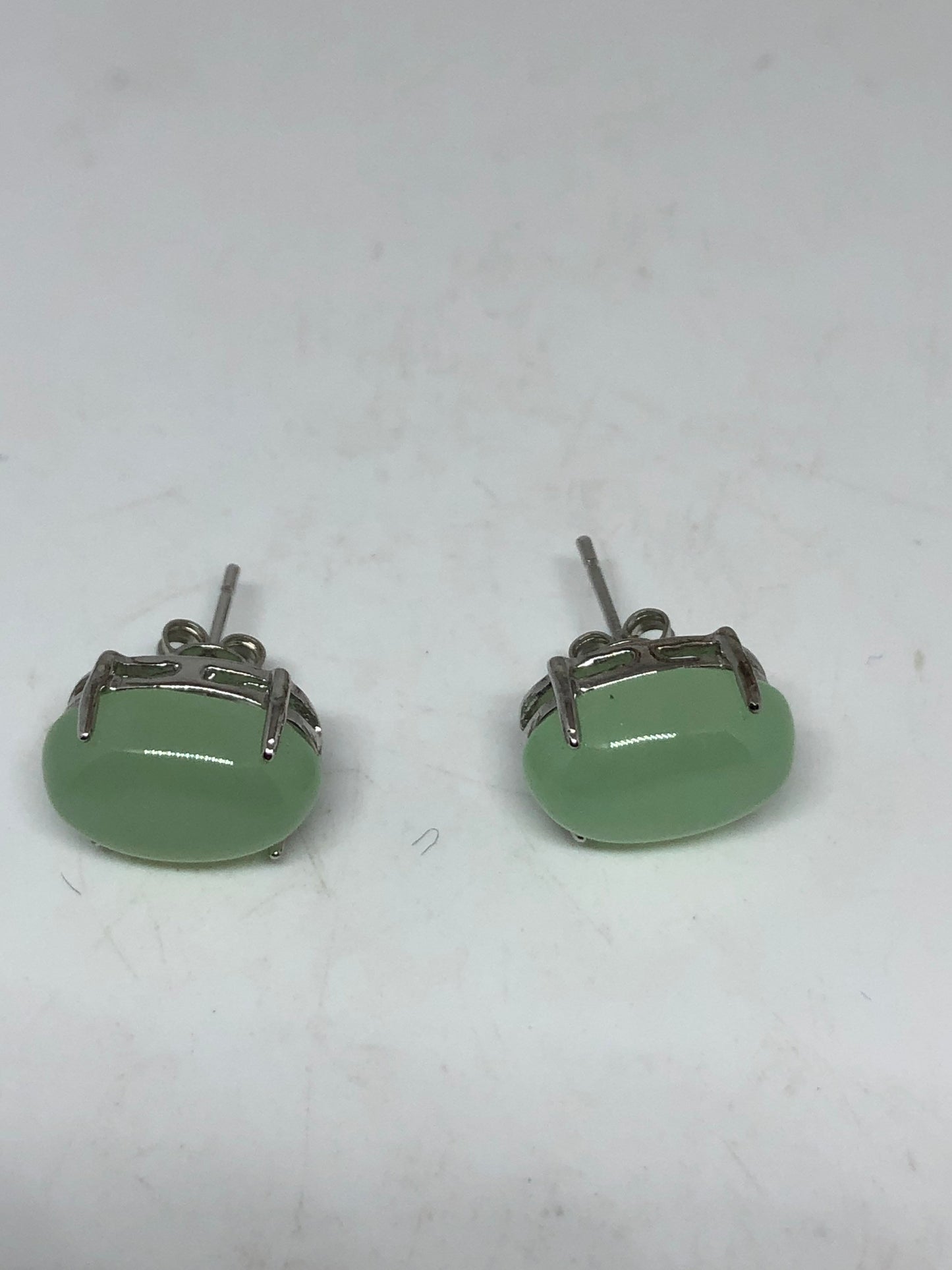 Vintage Green Jade Earrings Stud Button