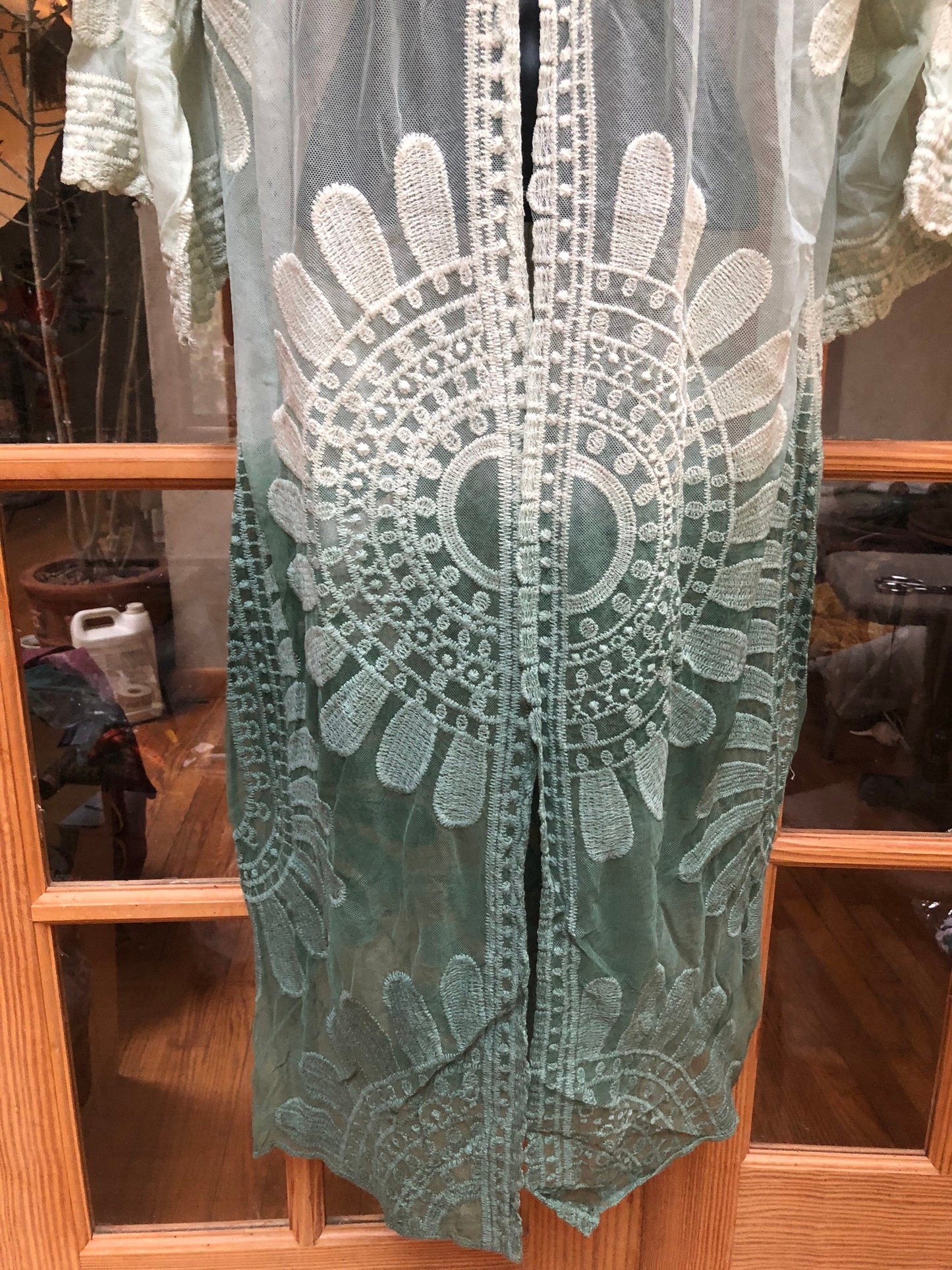 Vintage Style Green Embroidered kimono jacket