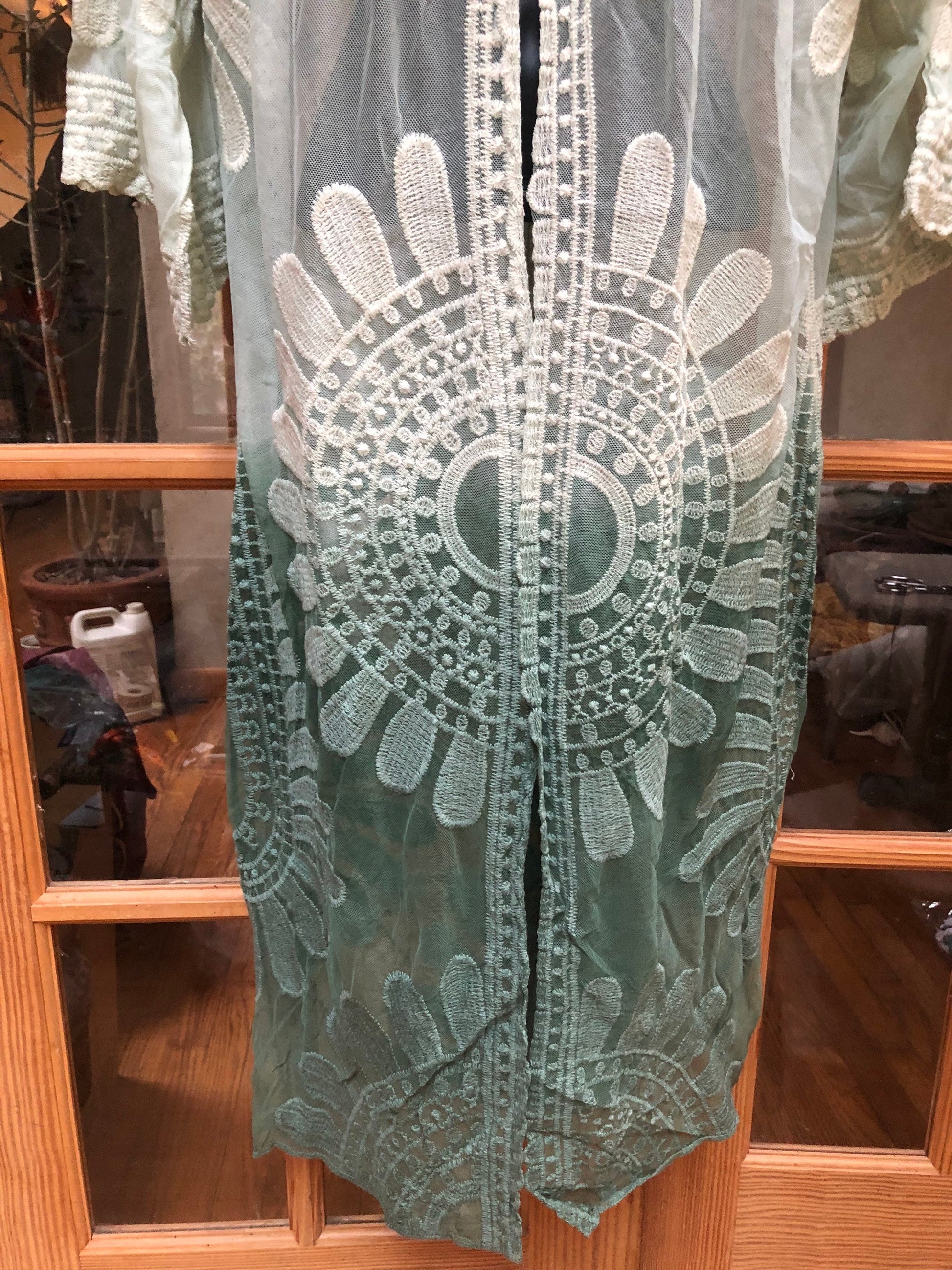 Vintage Style Green Embroidered kimono jacket