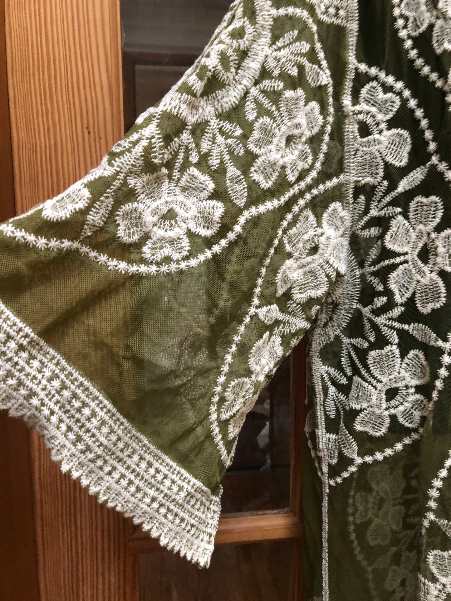Vintage Style Olive Green Embroidered kimono jacket