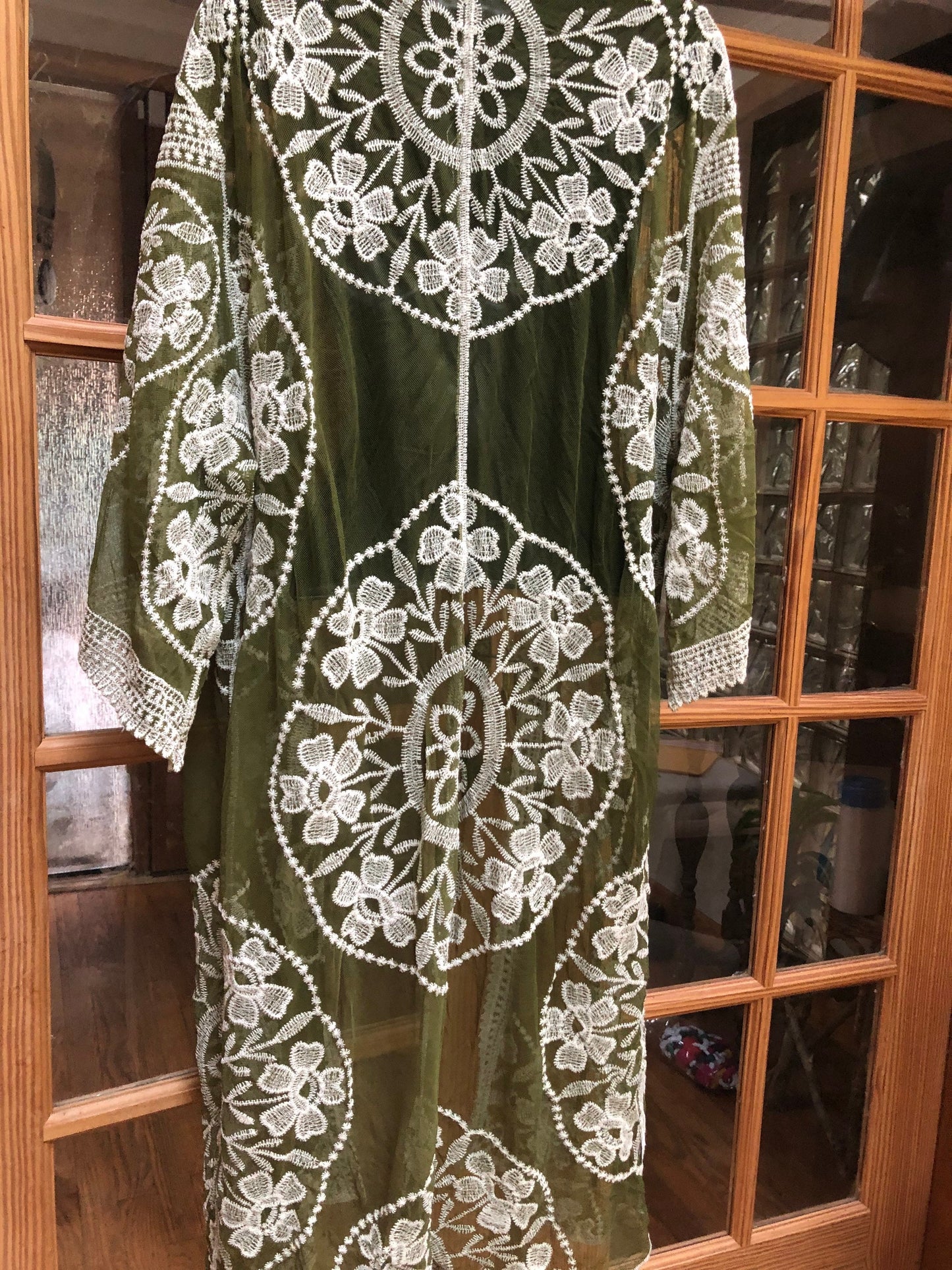 Vintage Style Olive Green Embroidered kimono jacket