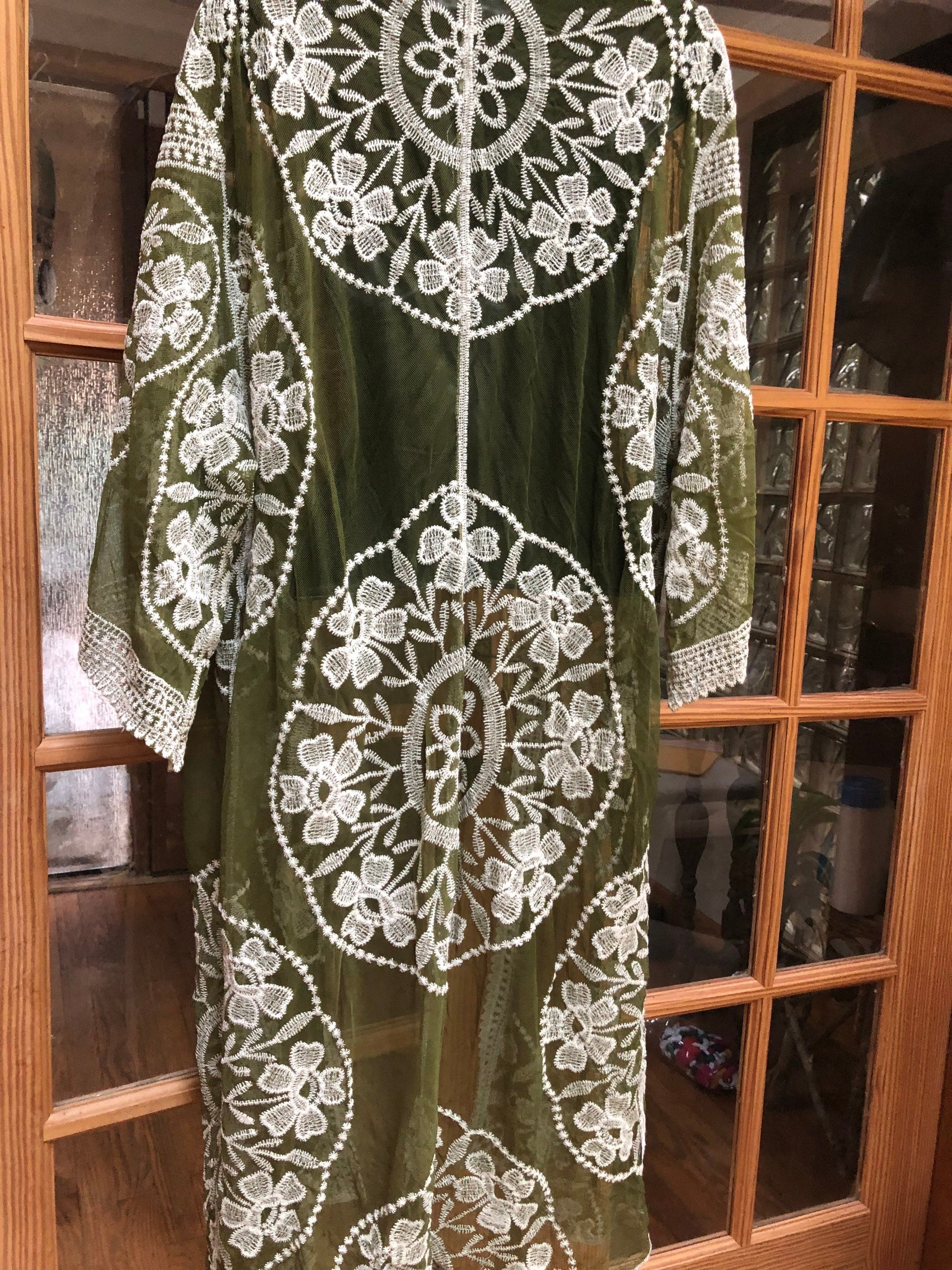 Vintage Style Olive Green Embroidered kimono jacket