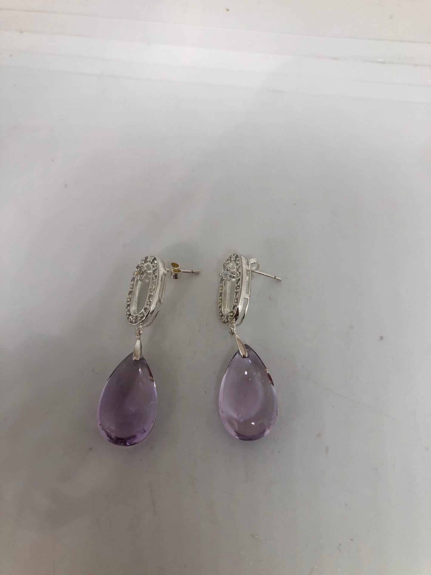 Vintage Amethyst Earrings 925 Sterling Silver Dangle