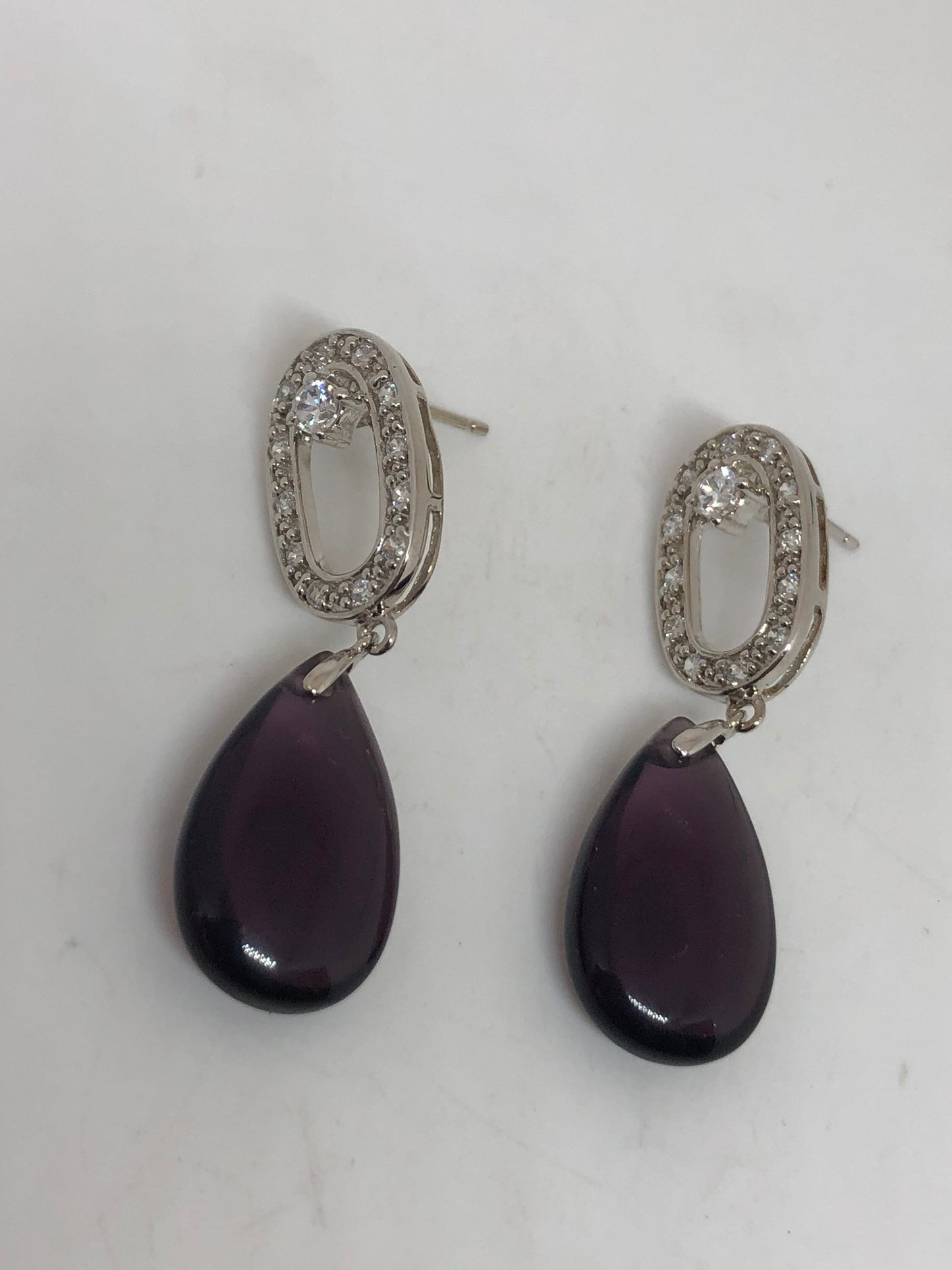 Vintage Amethyst Earrings 925 Sterling Silver Dangle