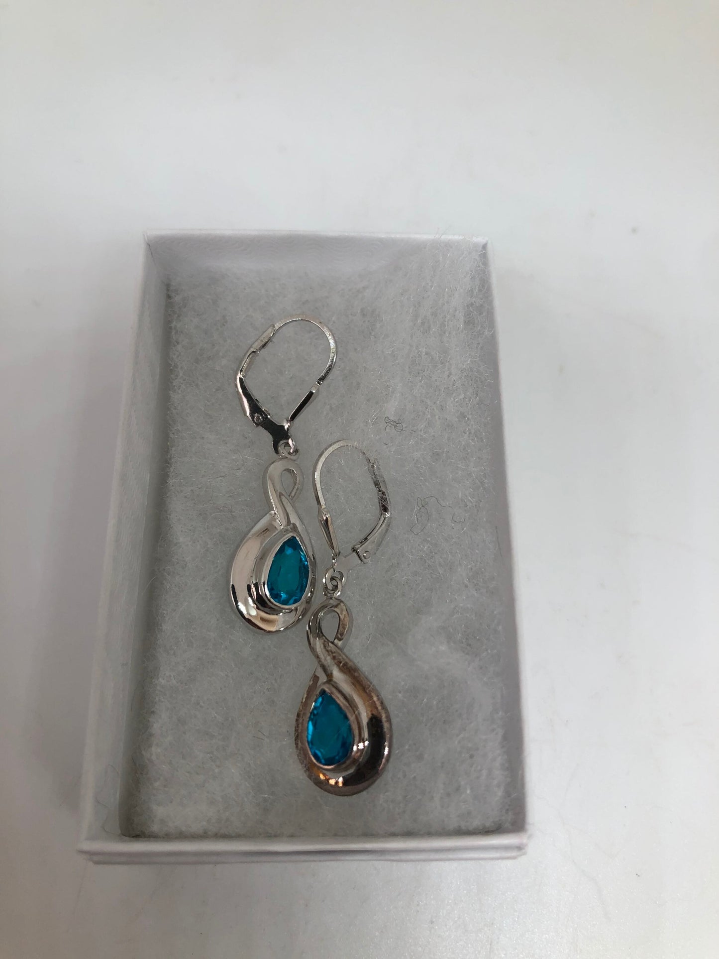 Vintage Genuine Blue Topaz Gemstone 925 Sterling Silver Earrings