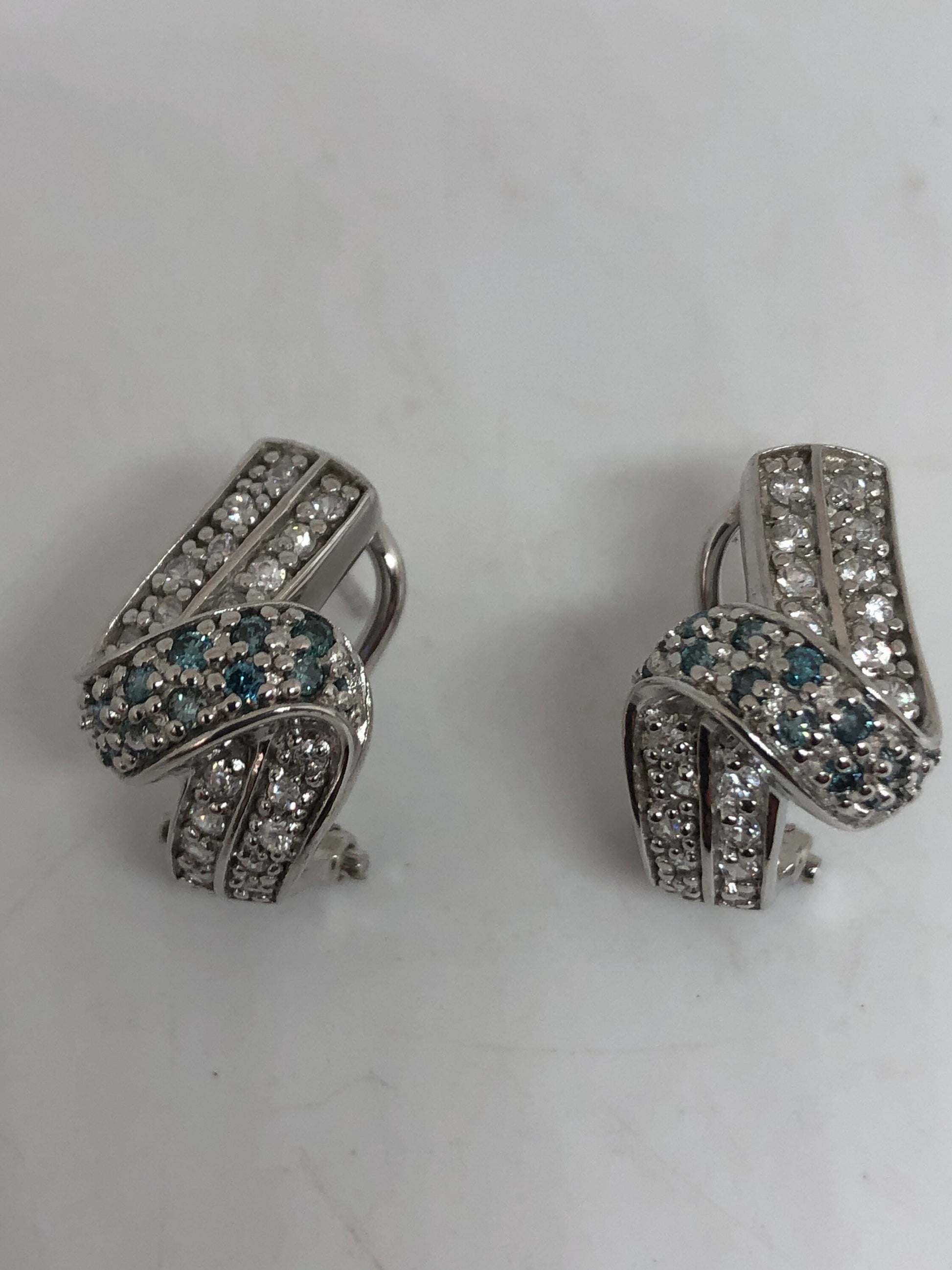 Vintage Blue Tanzanite Earrings 925 Sterling Silver Stud