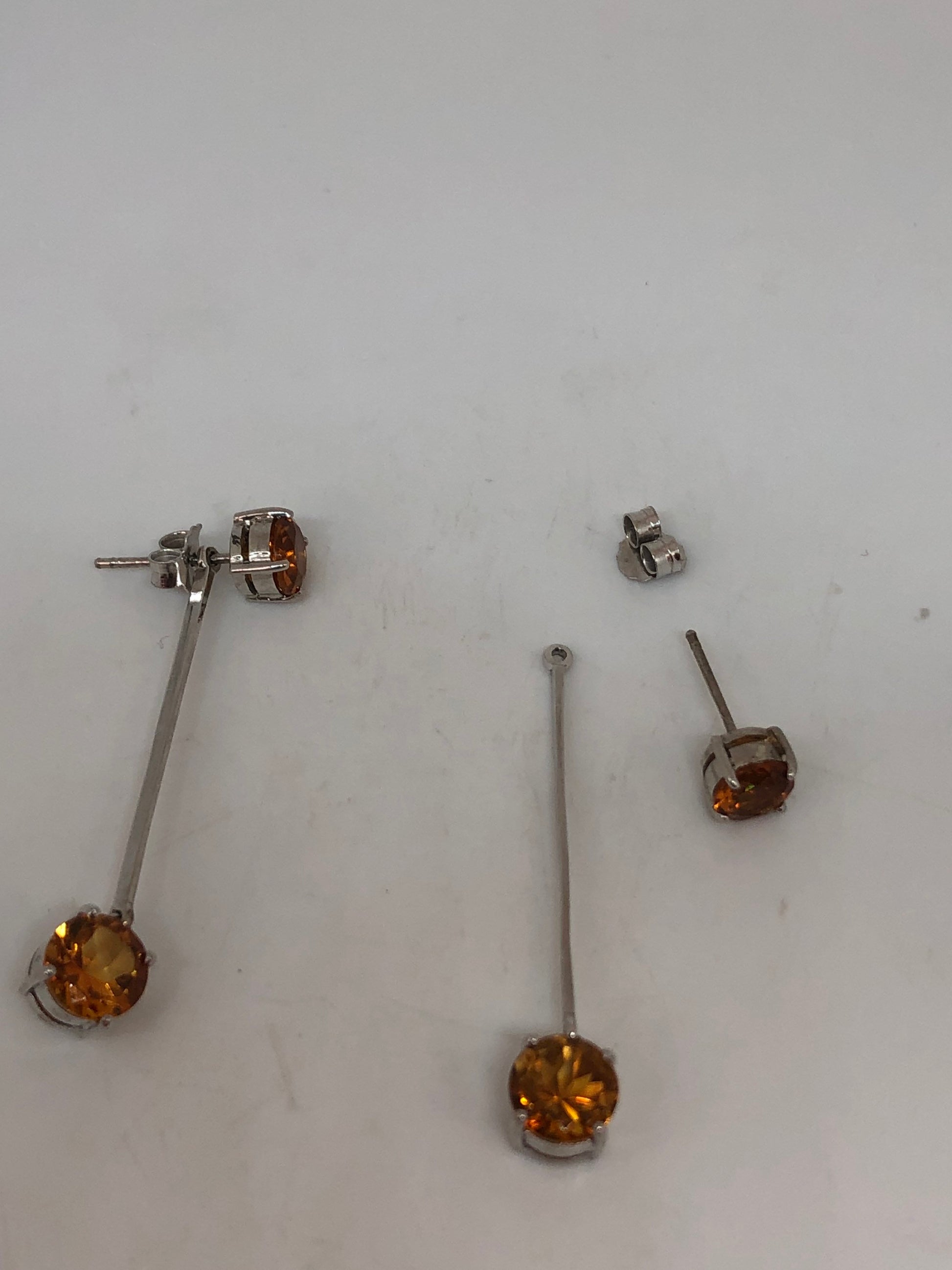 Vintage Citrine Earrings 925 Sterling Silver Drop Dangle