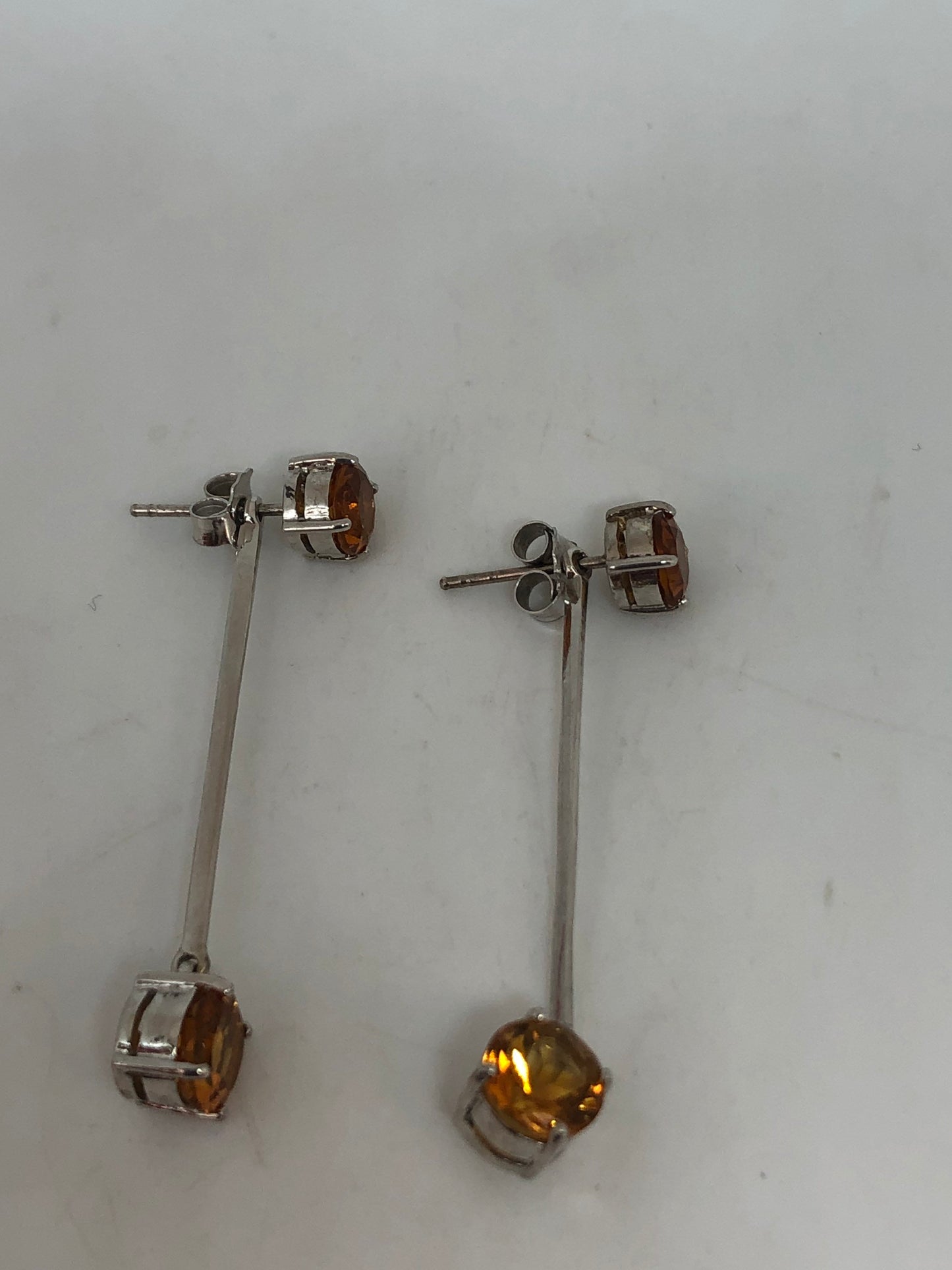 Vintage Citrine Earrings 925 Sterling Silver Drop Dangle