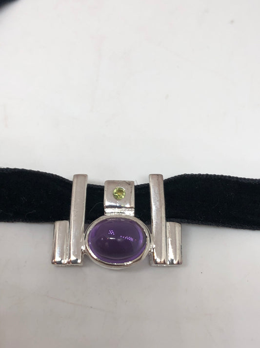 Vintage Purple Amethyst Choker 925 Sterling Silver Pendant