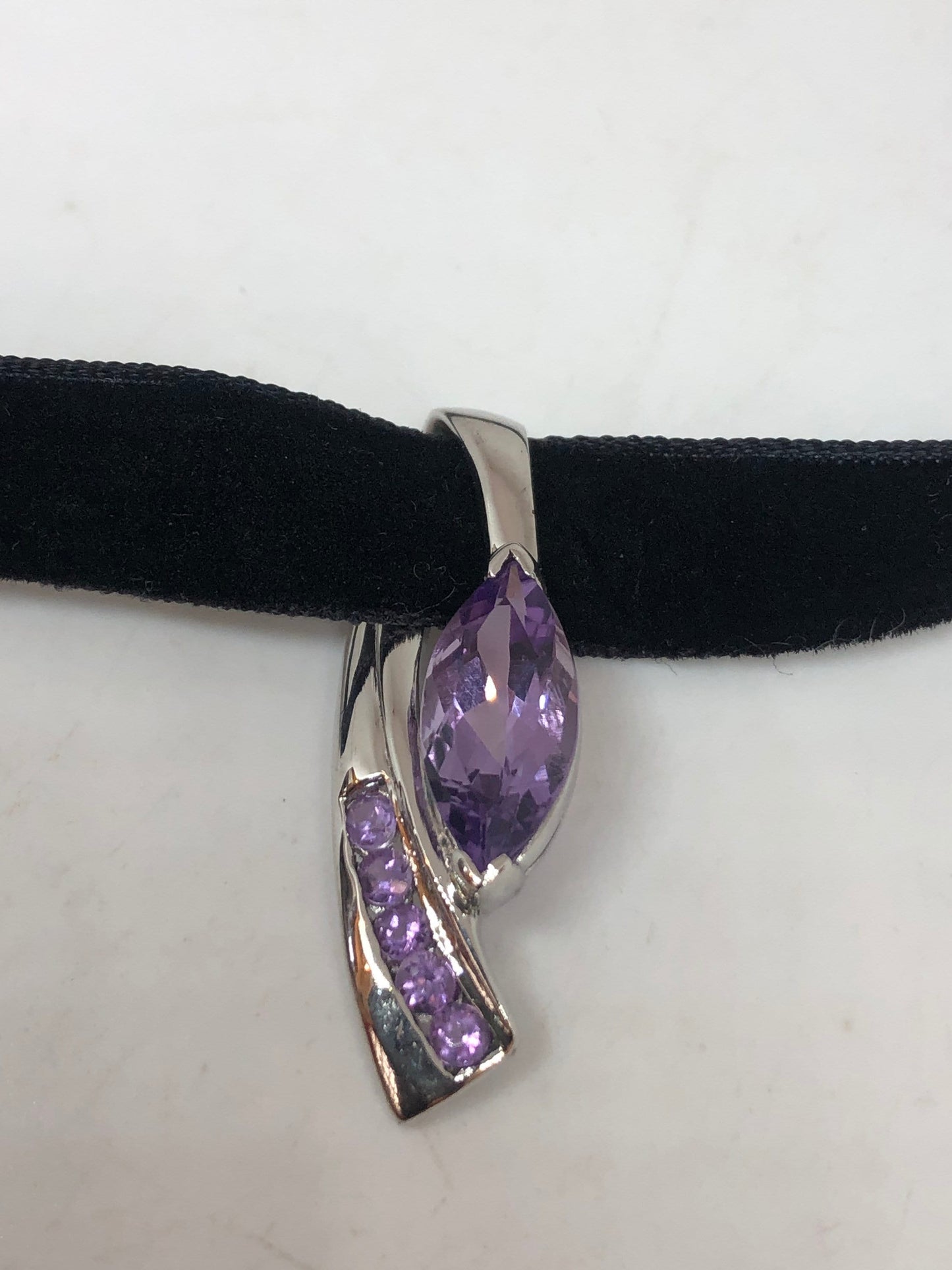 Vintage Purple Amethyst Choker 925 Sterling Silver Pendant