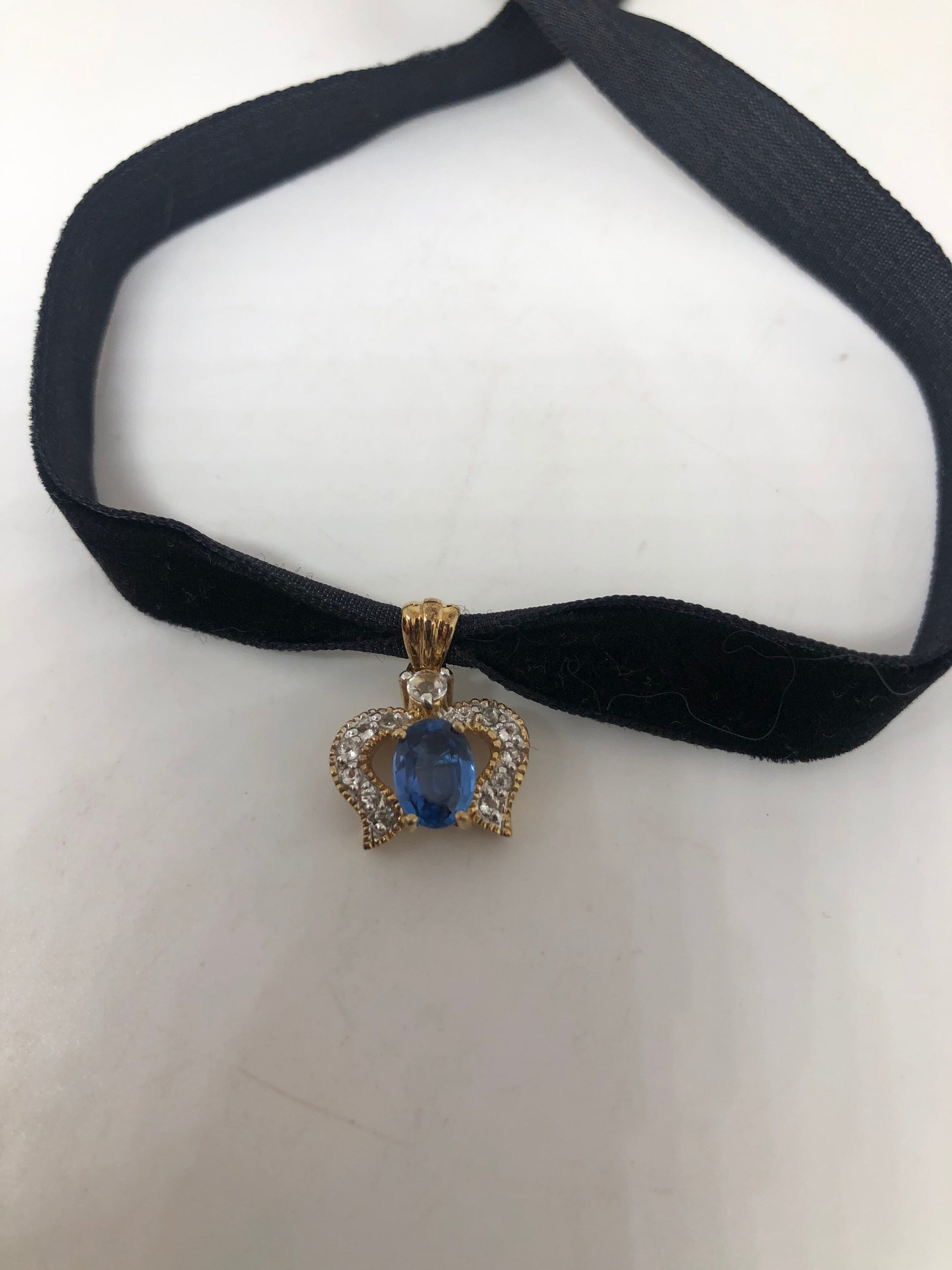 Vintage Blue Iolite Choker Antique Golden 925 Sterling Silver Necklace