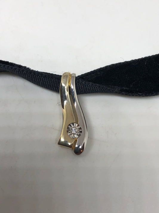 Vintage Diamond Choker Gold 925 Sterling Silver Deco Pendant Necklace