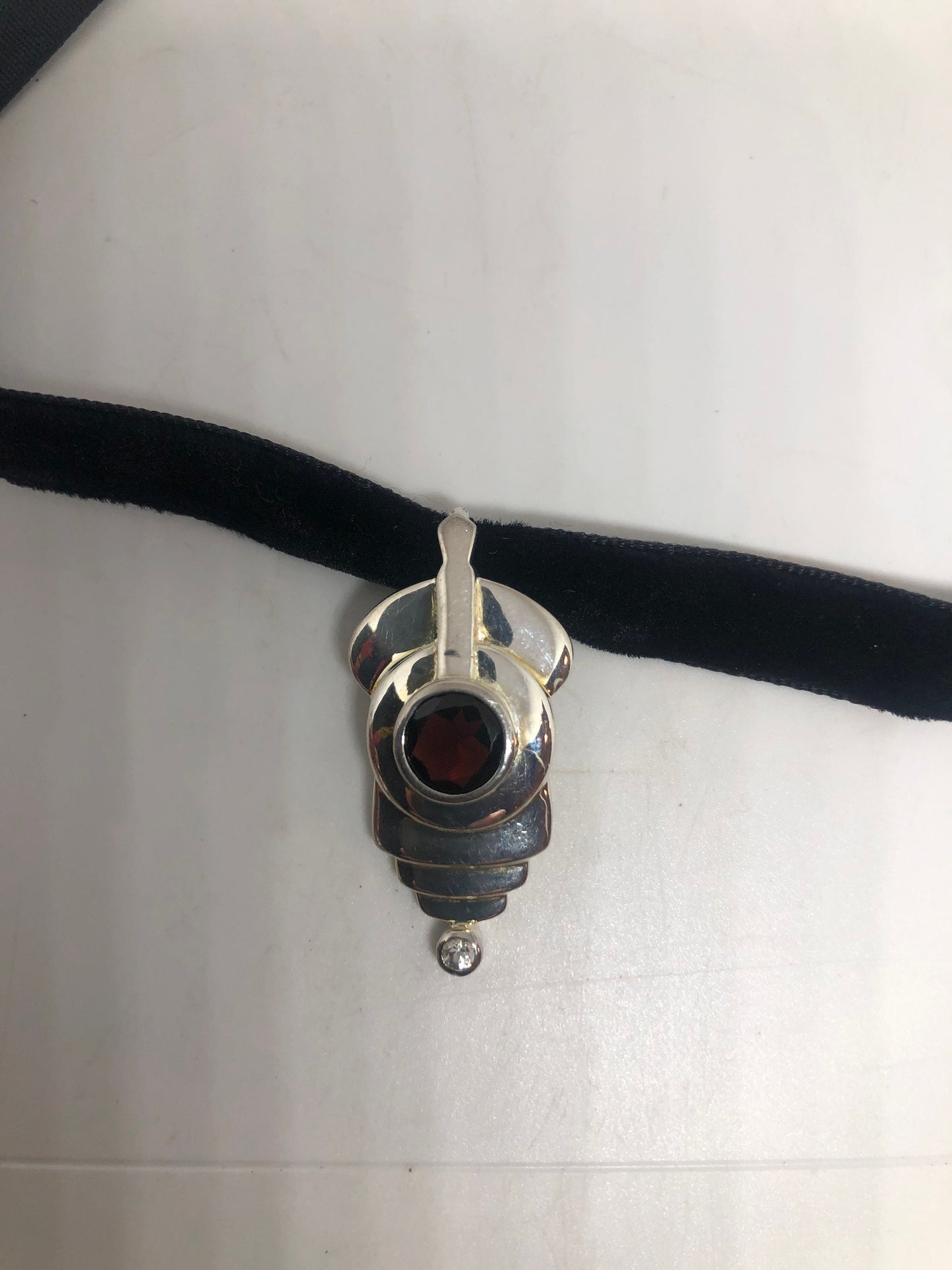 Vintage Bohemian Garnet Deco Choker 925 Sterling Silver Pendant Necklace