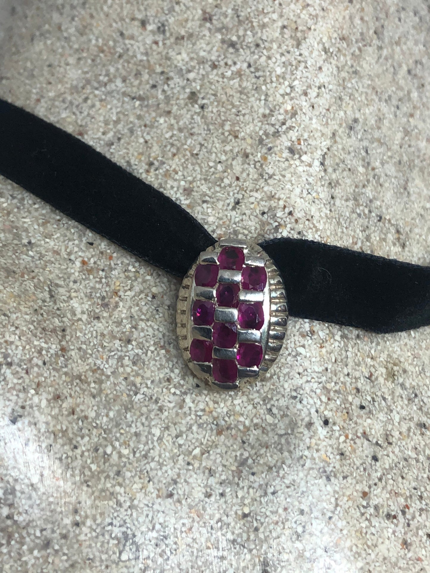 Vintage Ruby Choker 925 Sterling Silver Pendant Necklace