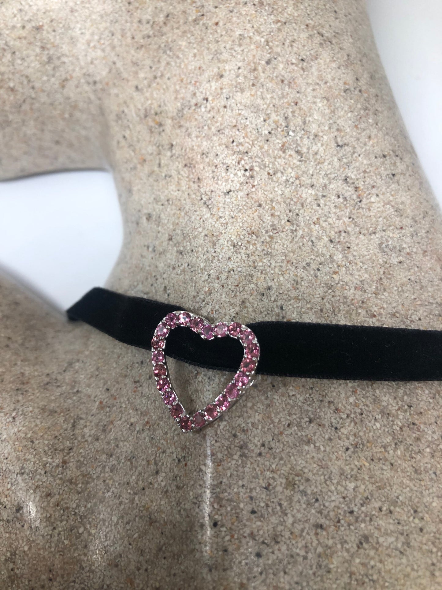 Vintage Handmade 925 Sterling Silver Genuine Pink tourmaline Antique Heart Pendant Necklace