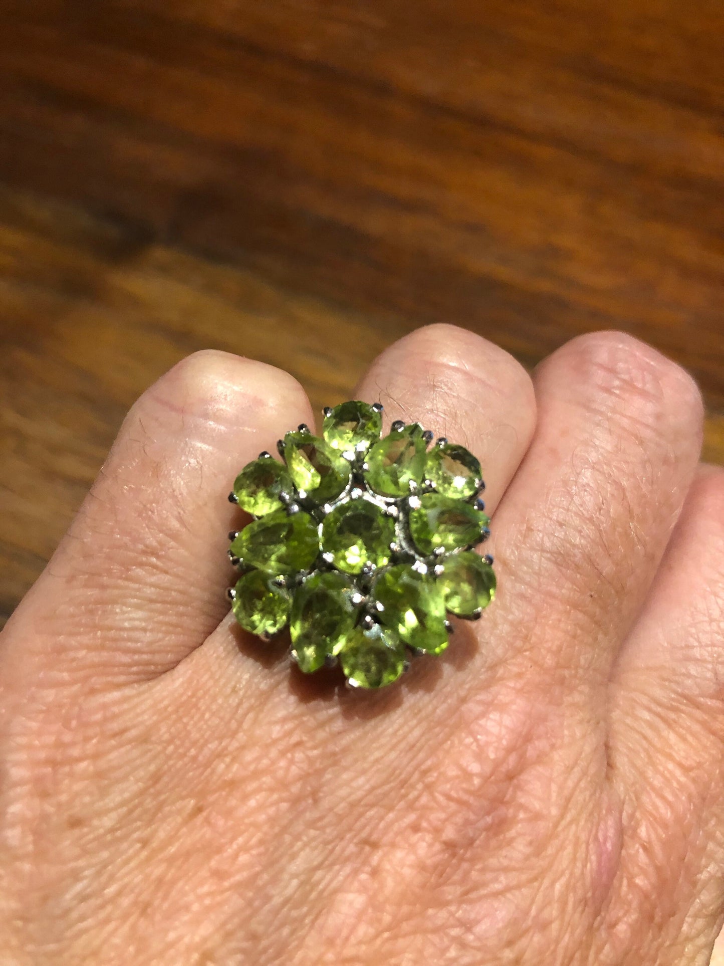 Vintage Handmade Genuine Green Peridot Filigree Setting 925 Sterling Silver Gothic Ring