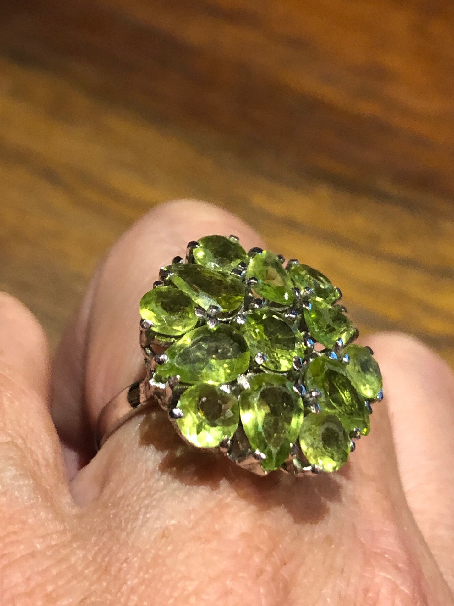 Vintage Handmade Genuine Green Peridot Filigree Setting 925 Sterling Silver Gothic Ring