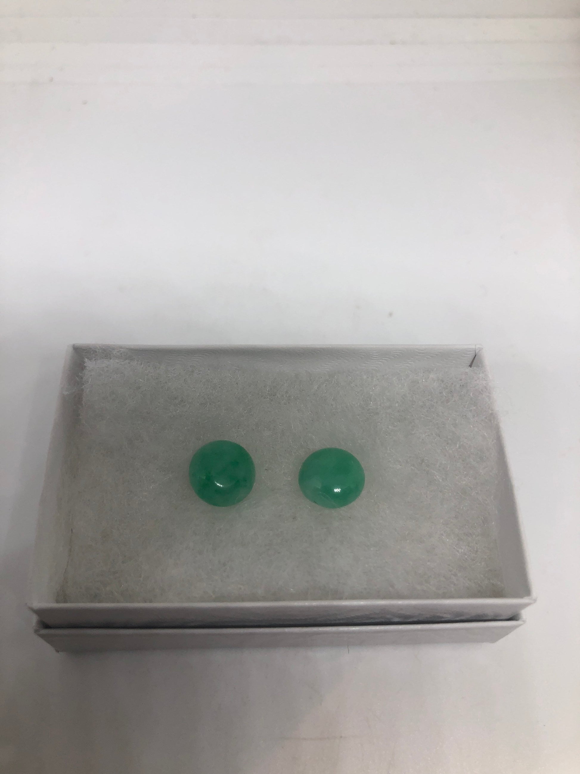 Vintage Fun Green Jade Gemstone Silver Bronze Stud Earrings