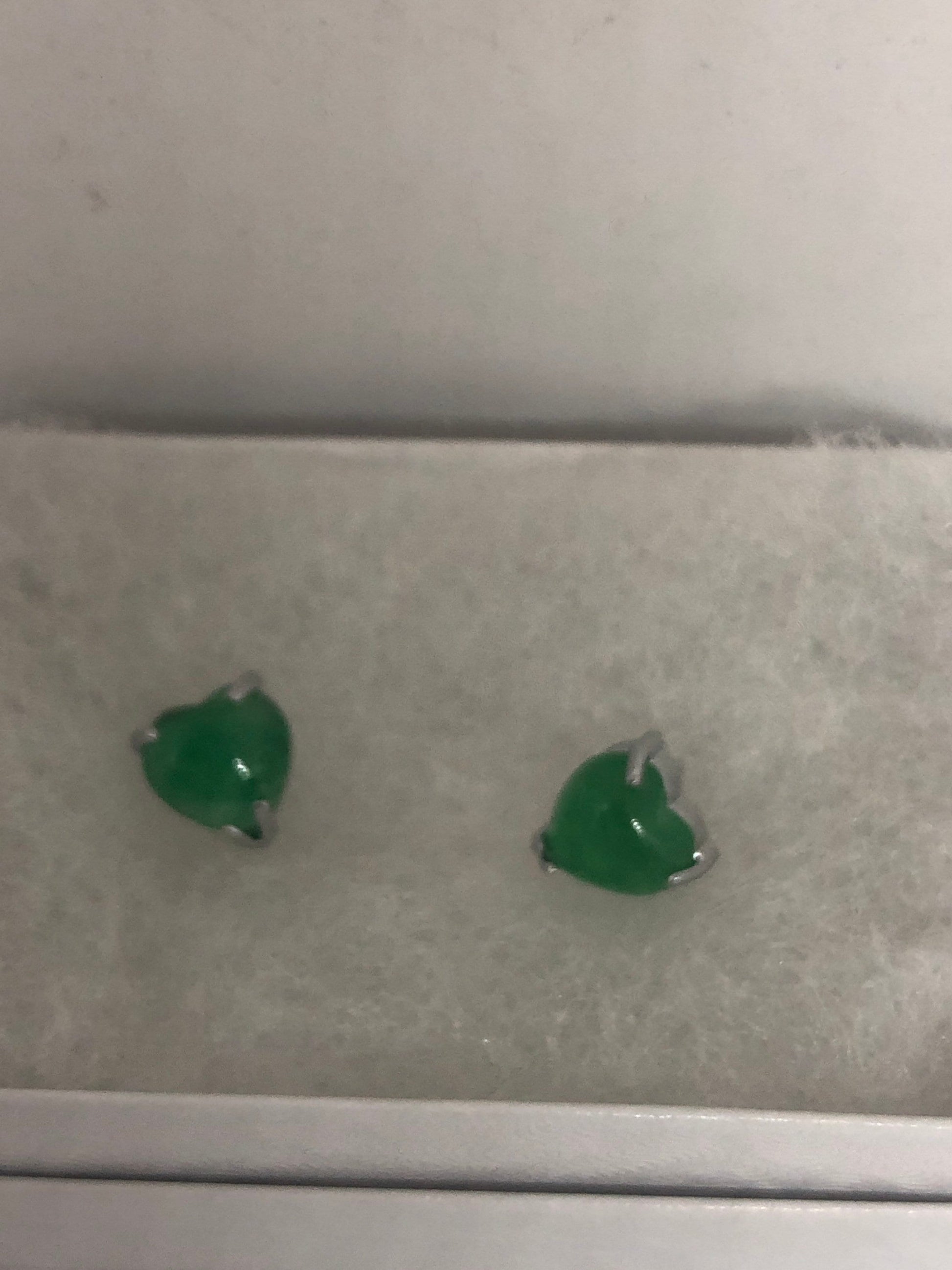 Vintage Fun Green Jade Gemstone Silver Bronze Stud Earrings