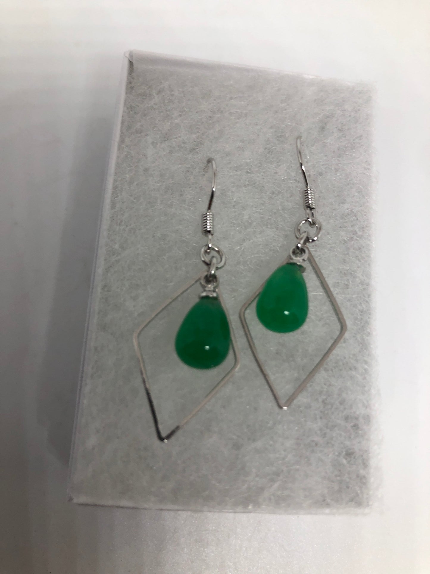 Vintage Fun Green Jade Gemstone Silver Bronze Earrings