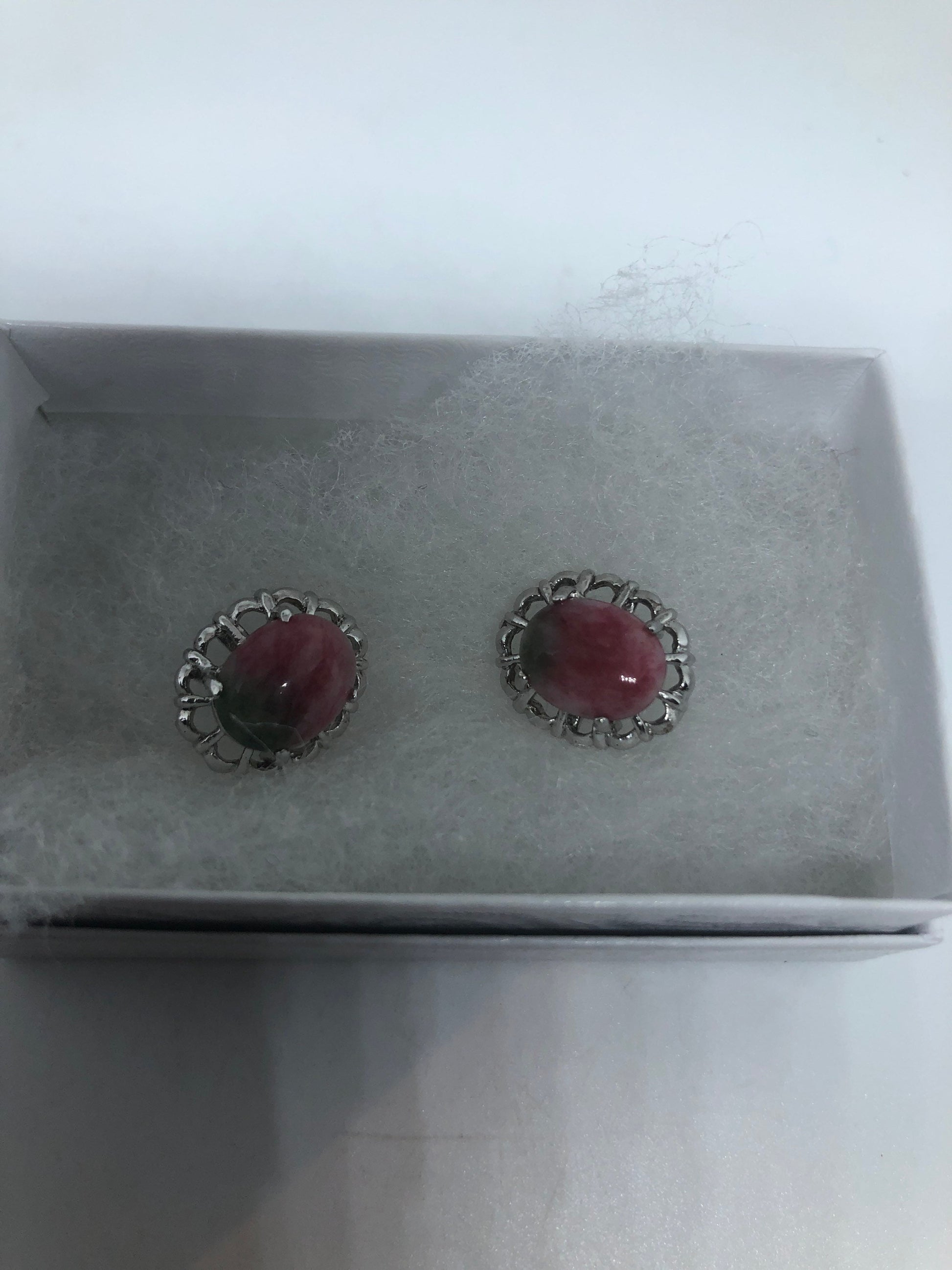 Genuine Ruby Zoisite Gemstone Silver Bronze Stud Earrings