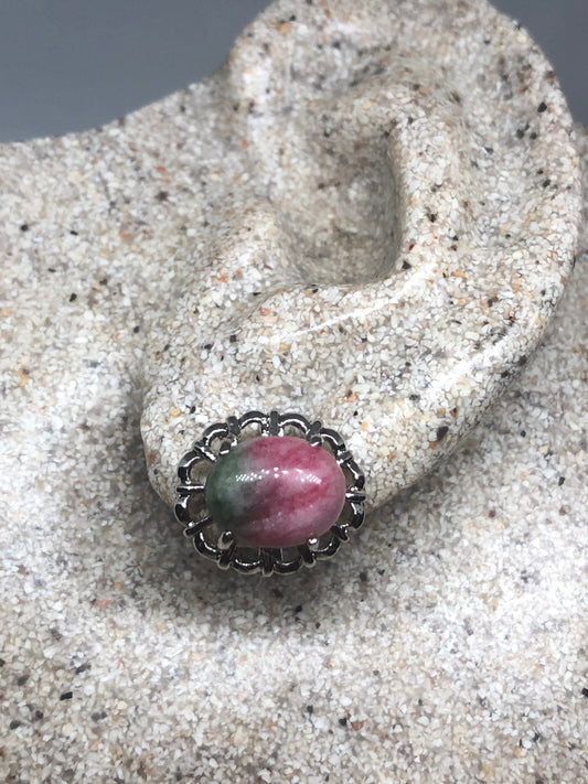 Genuine Ruby Zoisite Gemstone Silver Bronze Stud Earrings