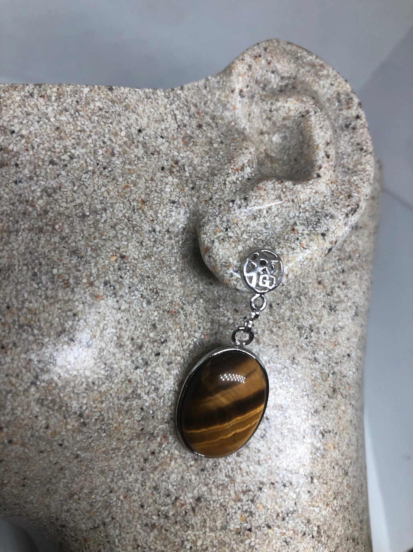 Antique Vintage Golden Tigers Eye Silver Dangle Earrings