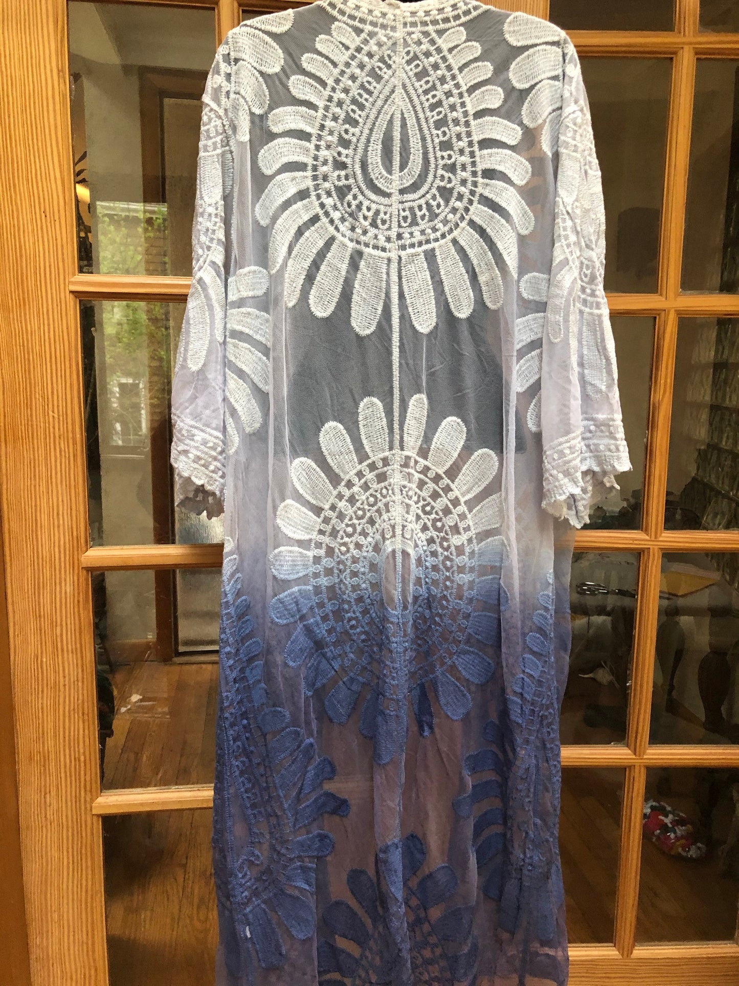 Vintage Style Blue Tie dyed Embroidered kimono jacket