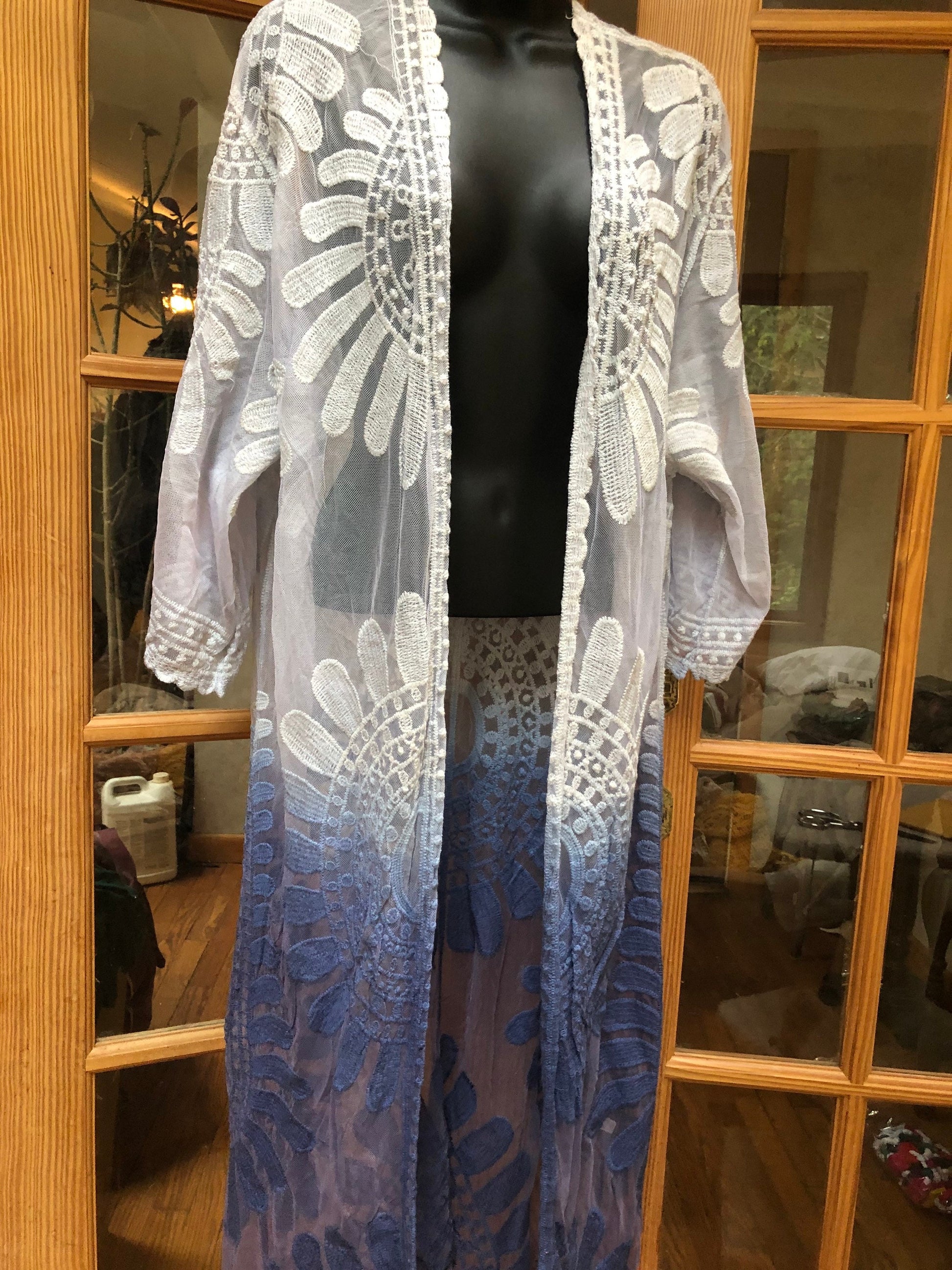 Vintage Style Blue Tie dyed Embroidered kimono jacket
