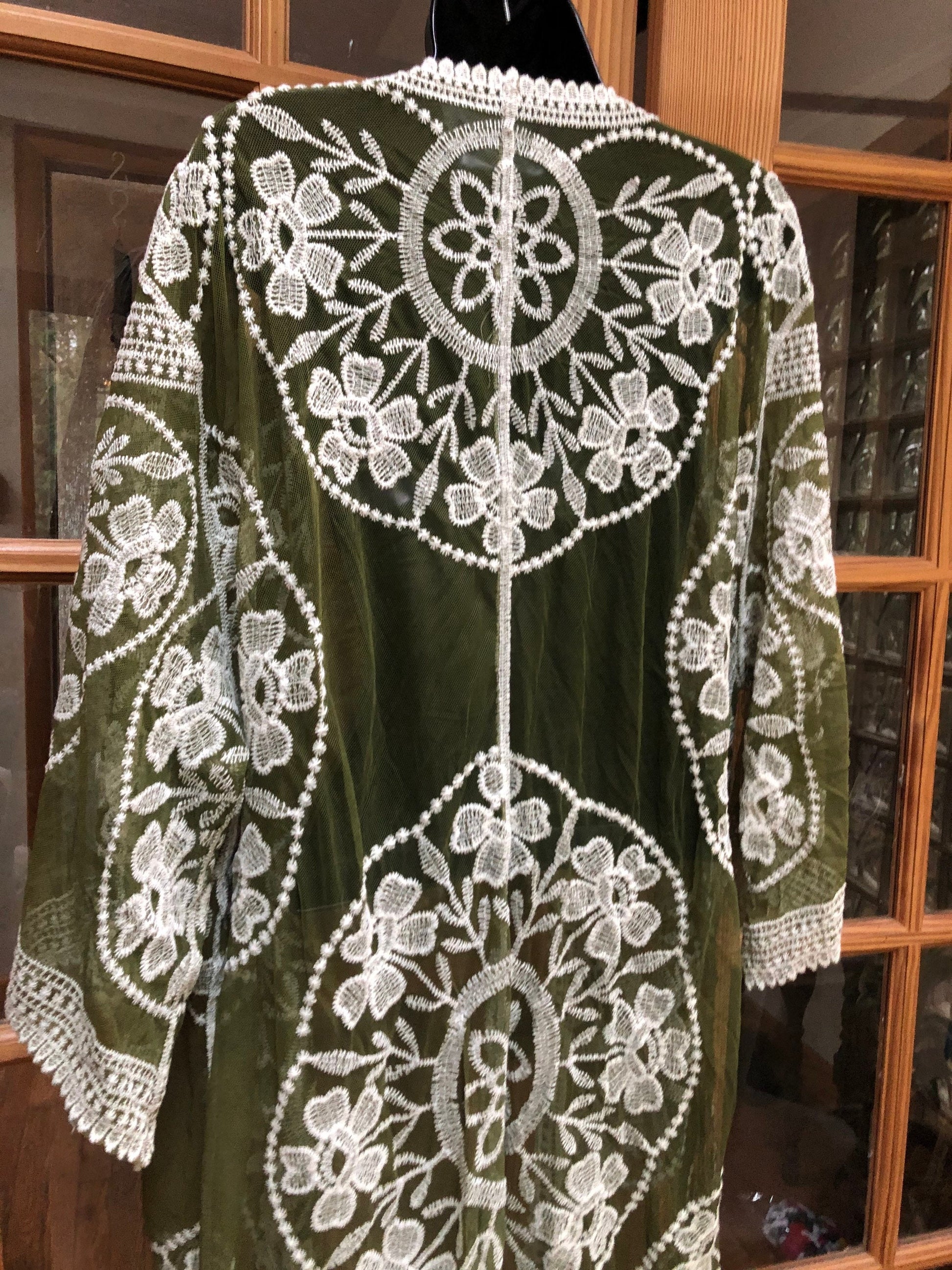 Vintage Style Olive Green Embroidered kimono jacket