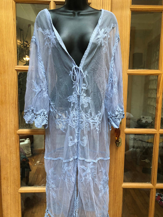 Vintage Style Blue Embroidered kimono jacket